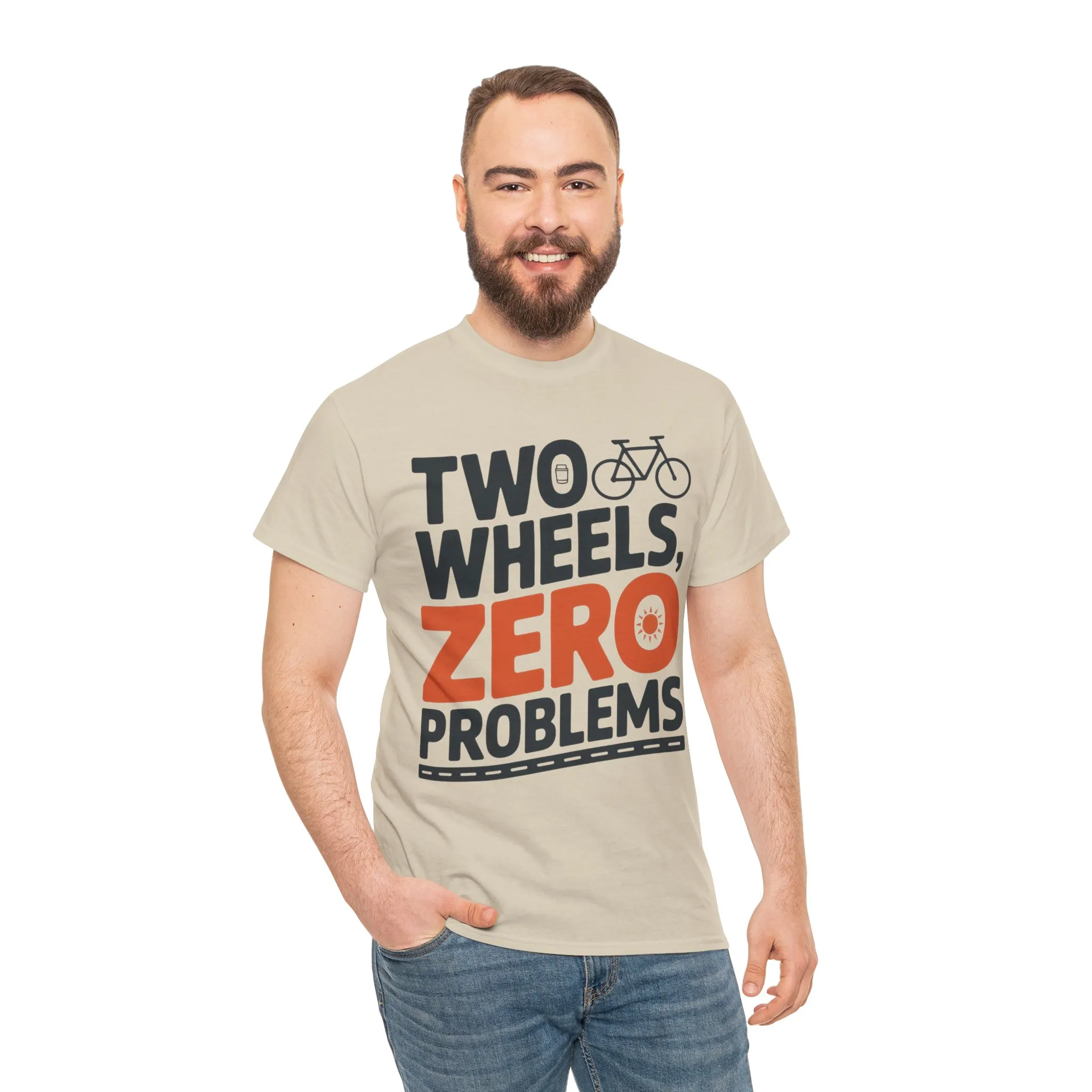 Two Wheels Zero Problems Mens Graphic Biker T-Shirt, Bike Humor Tee, Biker Gift - Image 5