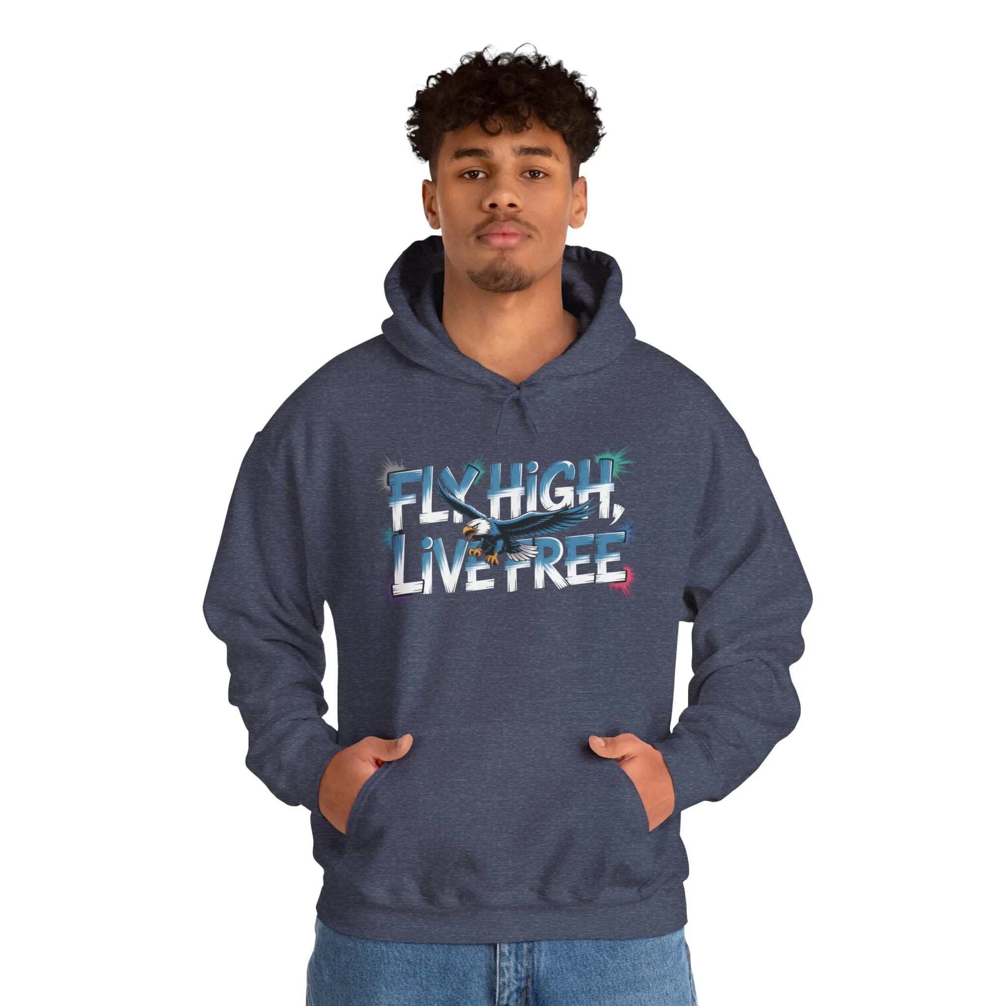 Mens Heavy Blend™ Hooded Sweatshirt, Fly High Live Free Eagle Mens Hoodie Streetwear - Image 15