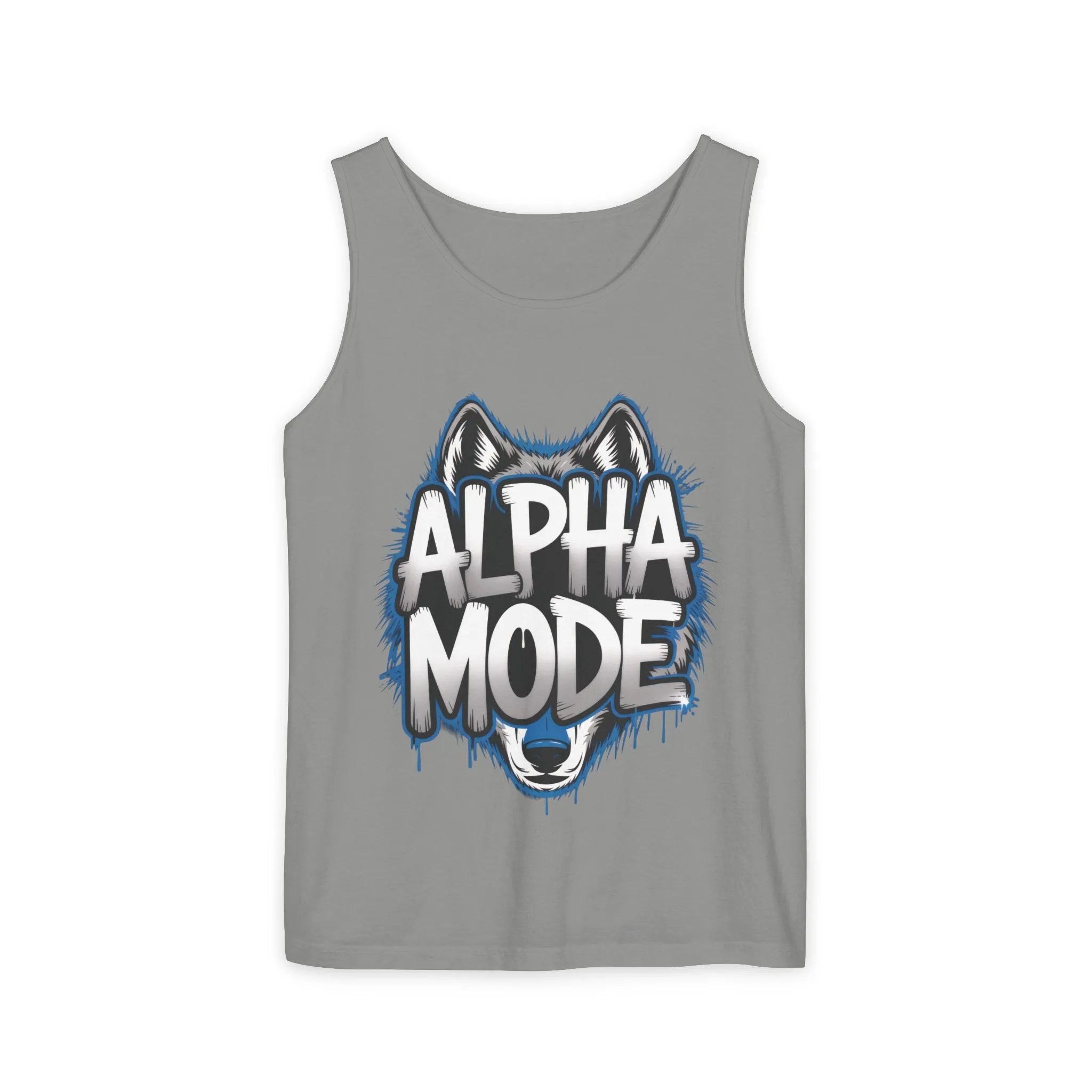 Mens Garment-Dyed Tank Top, Alpha Mode Wolf Graphic Mens Tank Top Gym Wear - Image 16