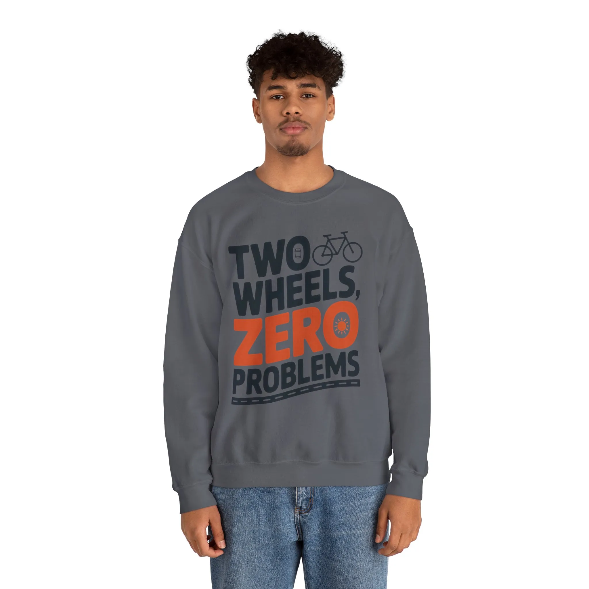 Mens Heavy Blend™ Crewneck Sweatshirt, Two Wheels Zero Problems Mens Casual Biker Sweatshirt, Gift for Cyclists - Image 23