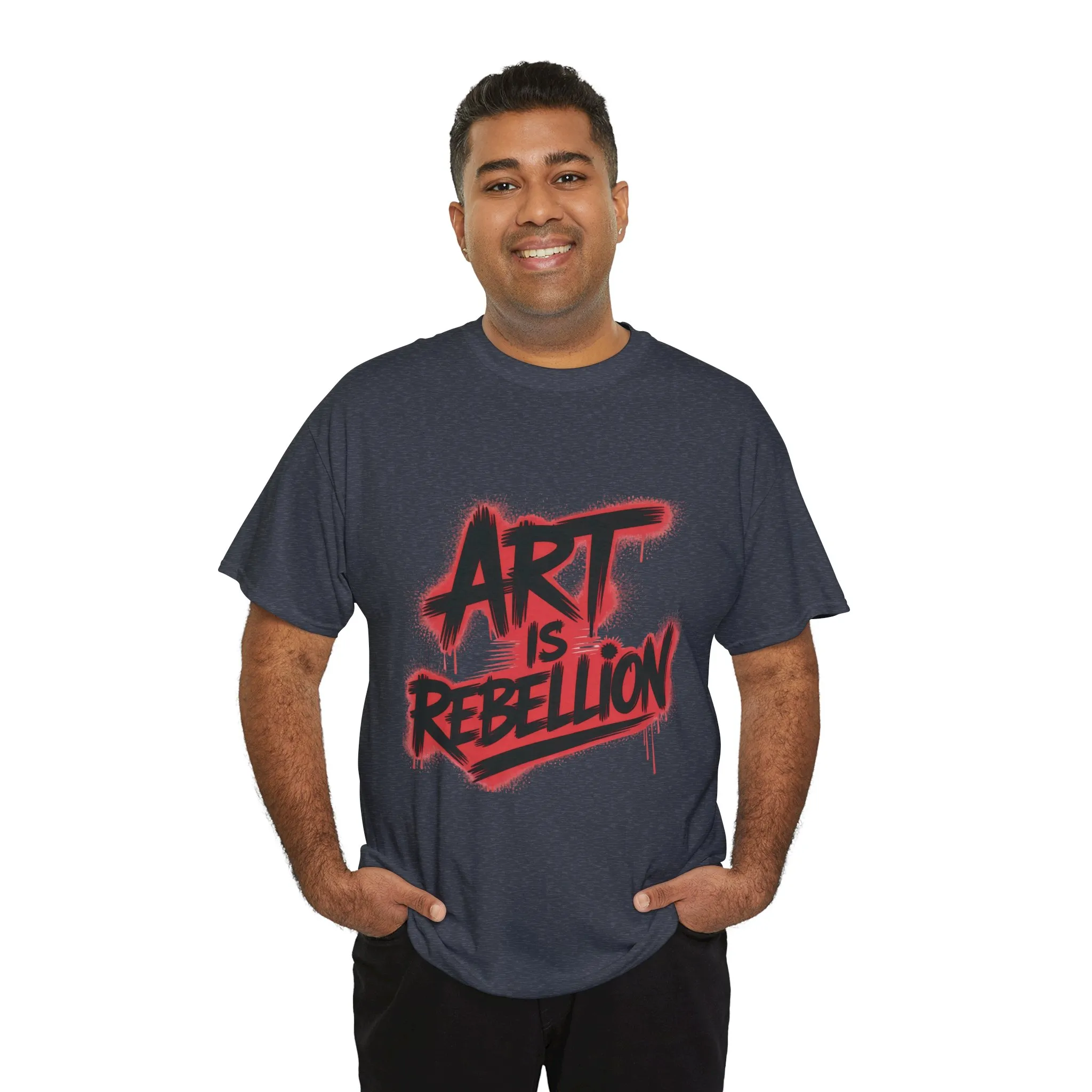 Men's Heavy Cotton Tee, Art Is Rebellion Men's T-Shirt, Graffiti Street Art Graphic Tee, Urban Skate Punk Style Shirt - Image 24