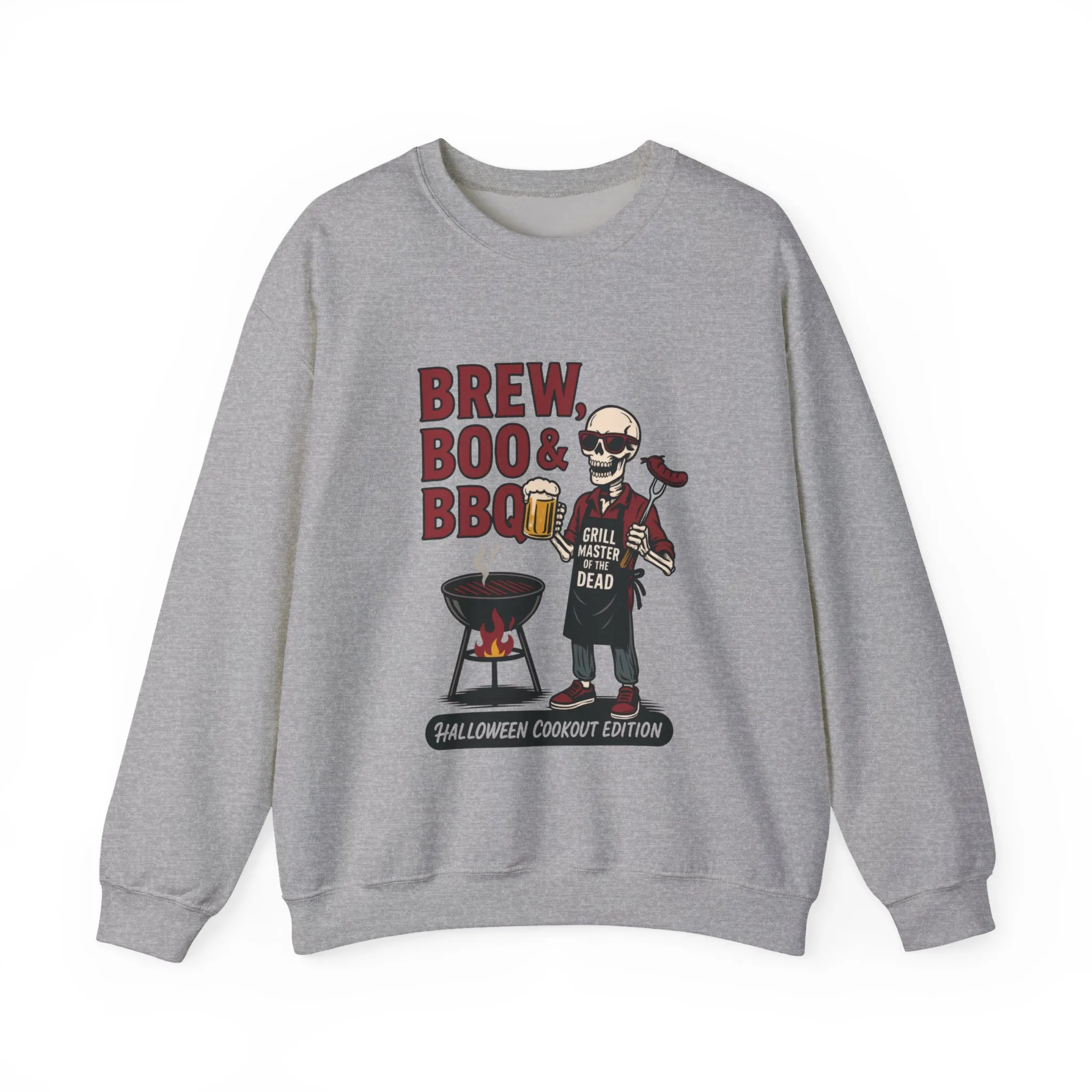 Halloween BBQ Men's Sweatshirt, Brew Boo & BBQ Skeleton Grill Master, Spooky Dad Gift, Skeleton Dad Sweat, Grill Master Crew - Image 4