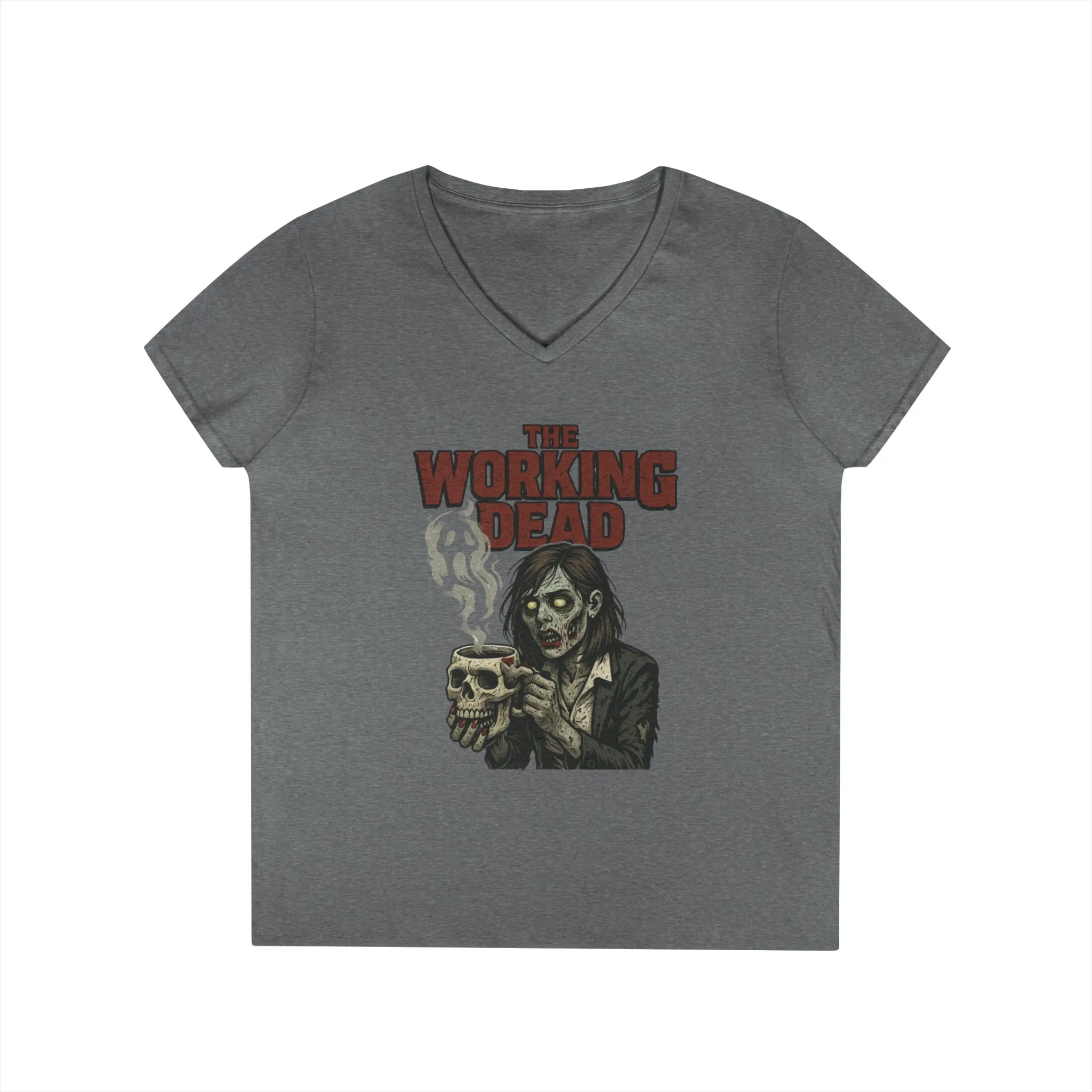 Ladies' V-Neck T-Shirt, The Working Dead Women's Zombie Funny Office T-Shirt, Meeting Humor Tee, Halloween Work Tee - Image 7
