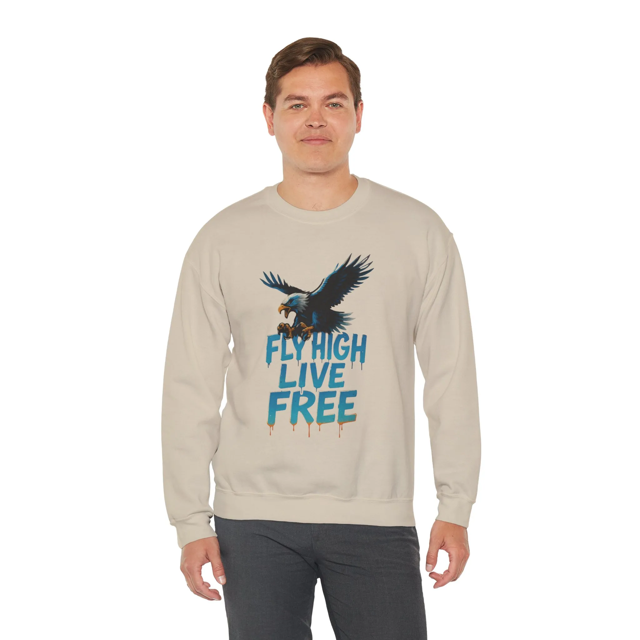 Mens Heavy Blend™ Crewneck Sweatshirt, Fly High Live Free Mens Eagle Graphic Sweatshirt - Image 6