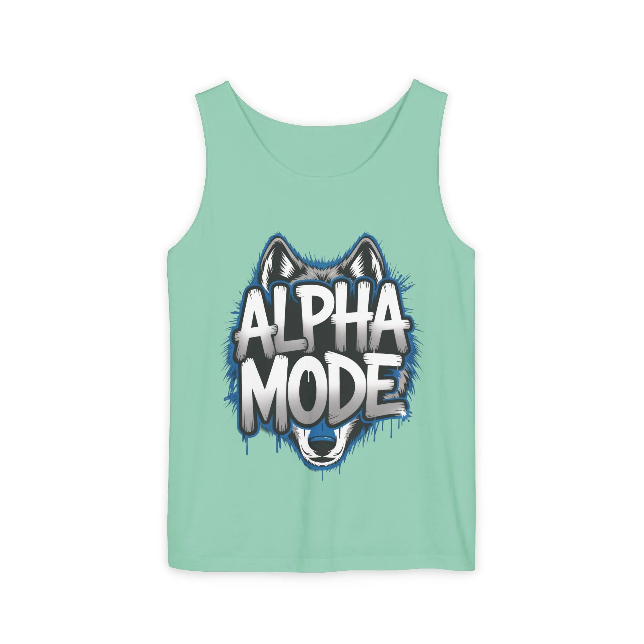 Mens Garment-Dyed Tank Top, Alpha Mode Wolf Graphic Mens Tank Top Gym Wear - Image 31