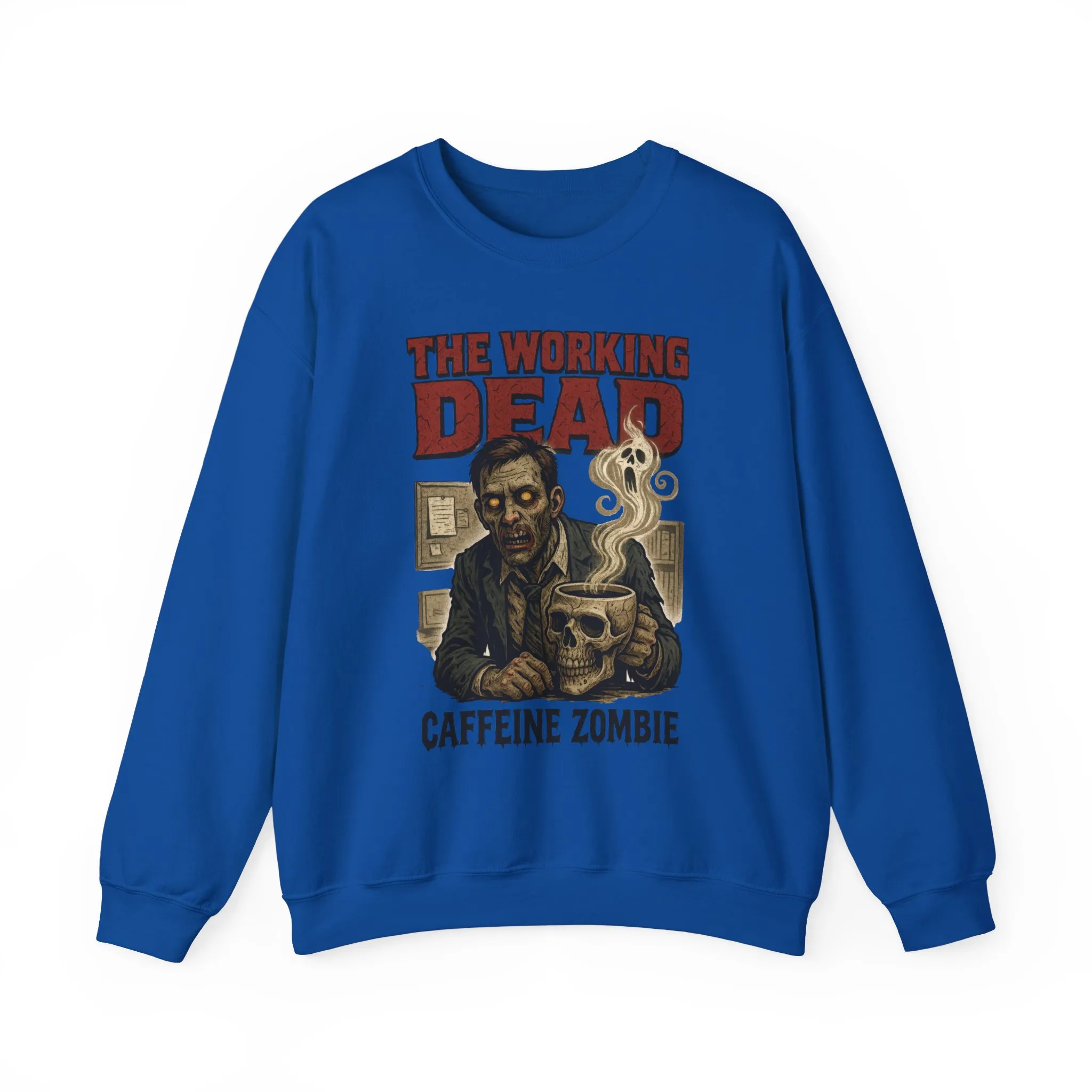 The Working Dead Men's Funny Zombie Sweatshirt, Office Humor Crewneck, Halloween Zombie Top, Coffee Zombie Sweatshirt - Image 22