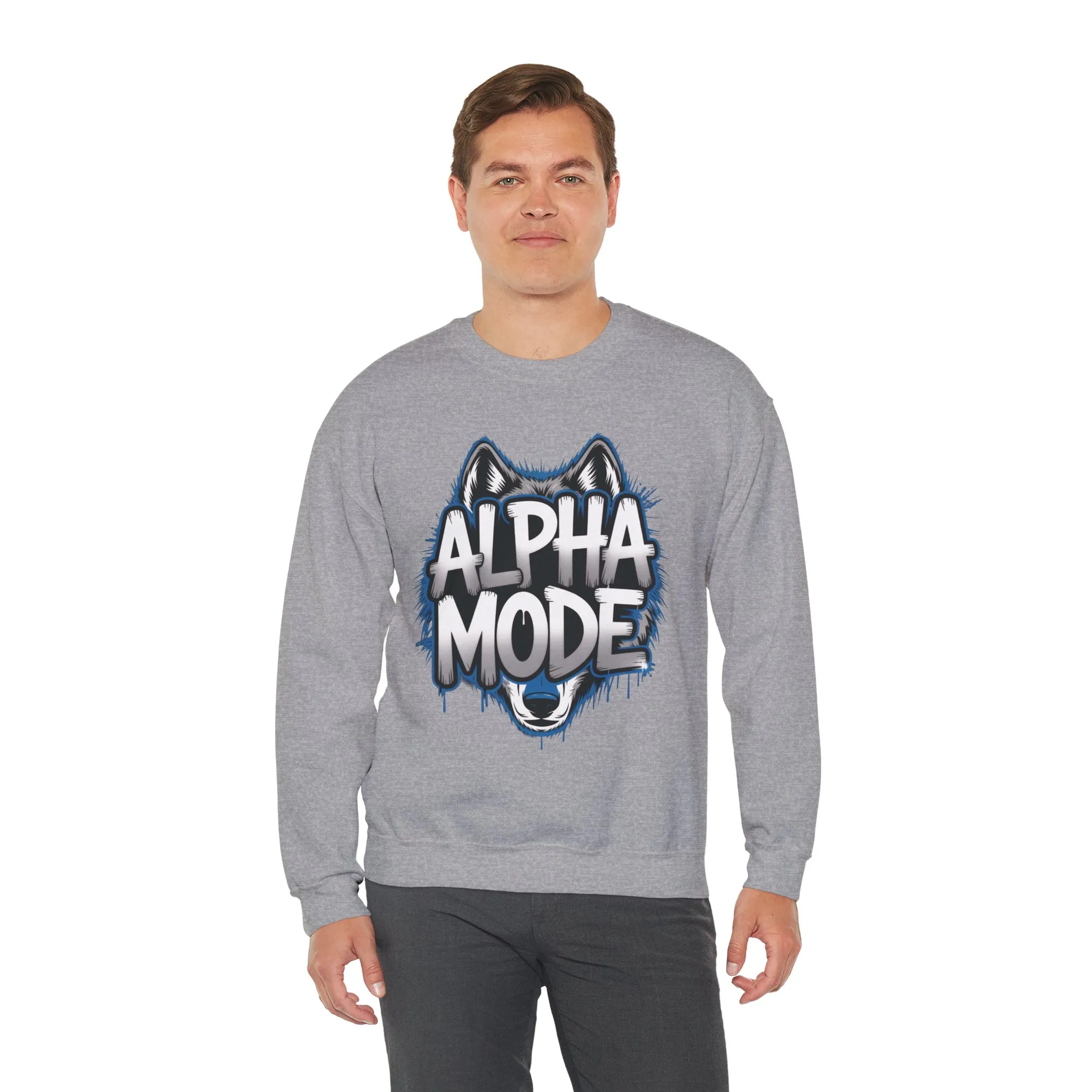 Mens Heavy Blend™ Crewneck Sweatshirt, Alpha Mode Mens Wolf Graphic Crewneck Sweatshirt - Image 9