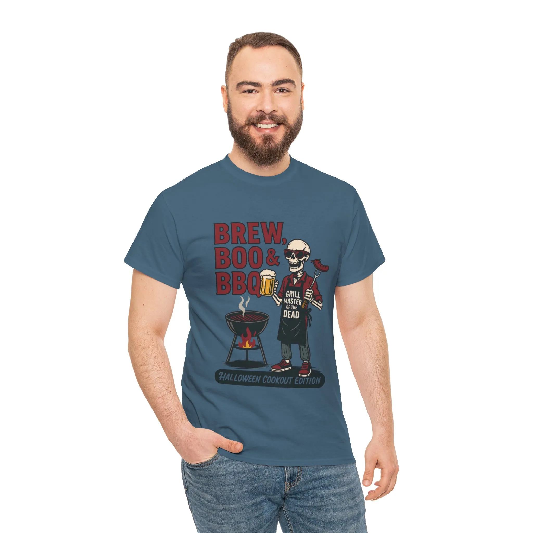 Halloween BBQ Men's T-Shirt, Brew Boo&BBQ Skeleton Grill Master Tee, Funny Dad Gift, Grill Master Tee, Grill Dad Halloween - Image 17