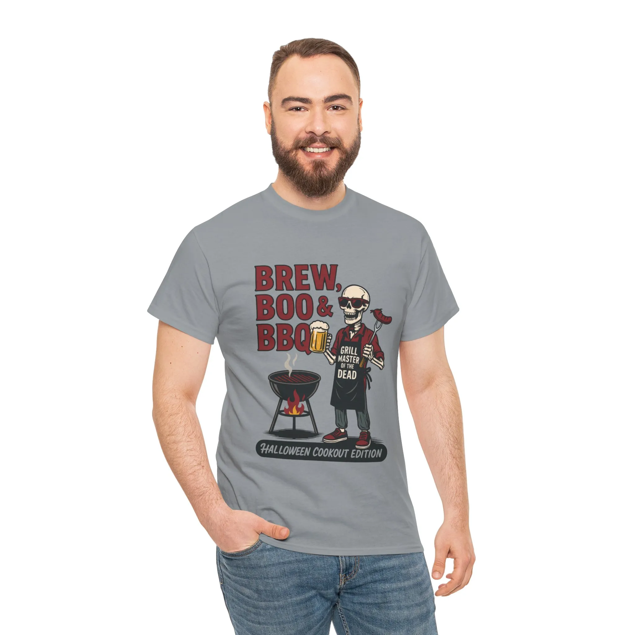 Halloween BBQ Men's T-Shirt, Brew Boo&BBQ Skeleton Grill Master Tee, Funny Dad Gift, Grill Master Tee, Grill Dad Halloween - Image 8