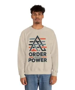 Mens Sweatshirt Order Creates Power, Minimal Geometric Motivational Graphic Pullover, Heavy Blend™ Crewneck Sweatshirt