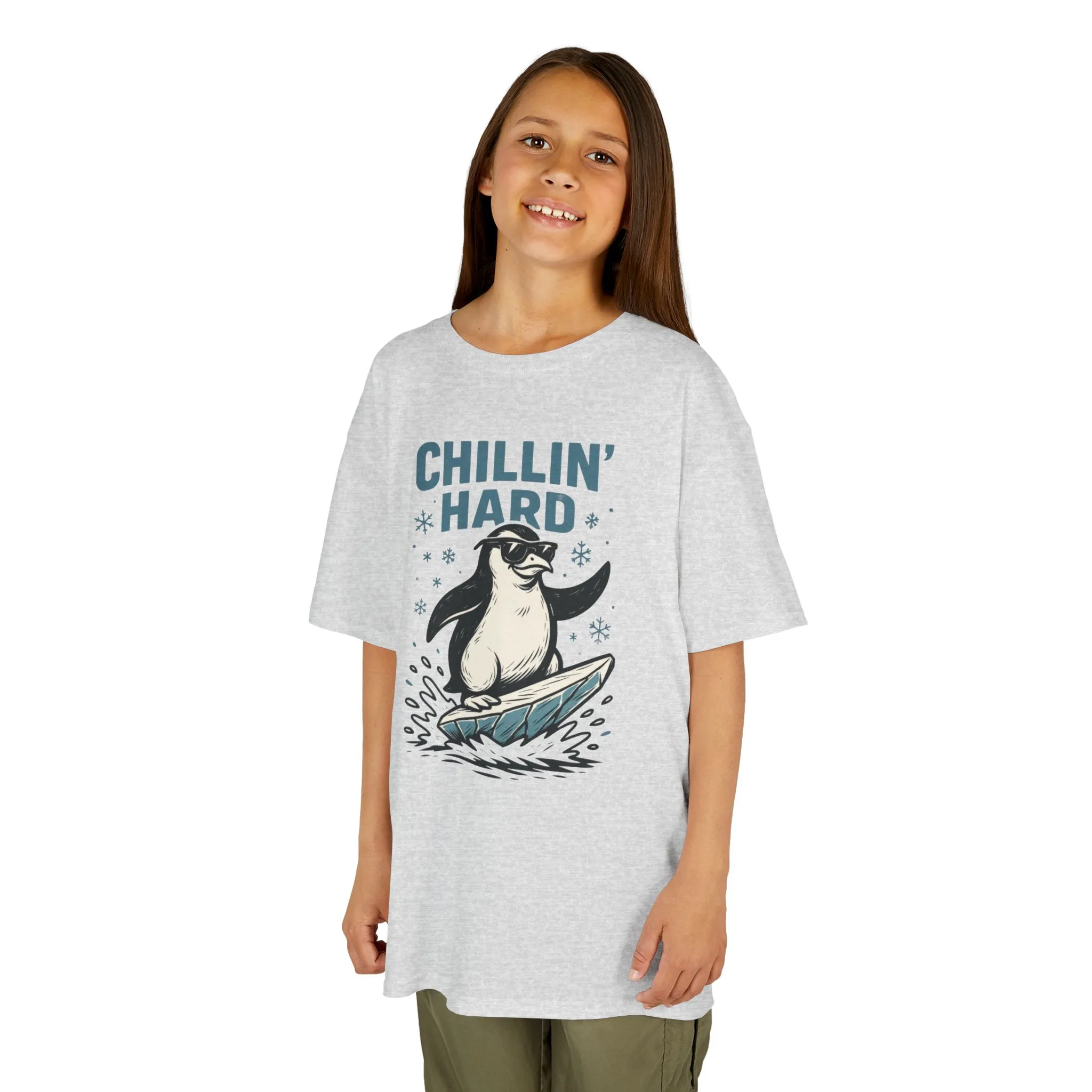 Kids Heavy Cotton™ Tee, Kids Chillin Hard Penguin T-Shirt, Funny Cool Animal Graphic Tee for Children - Image 6