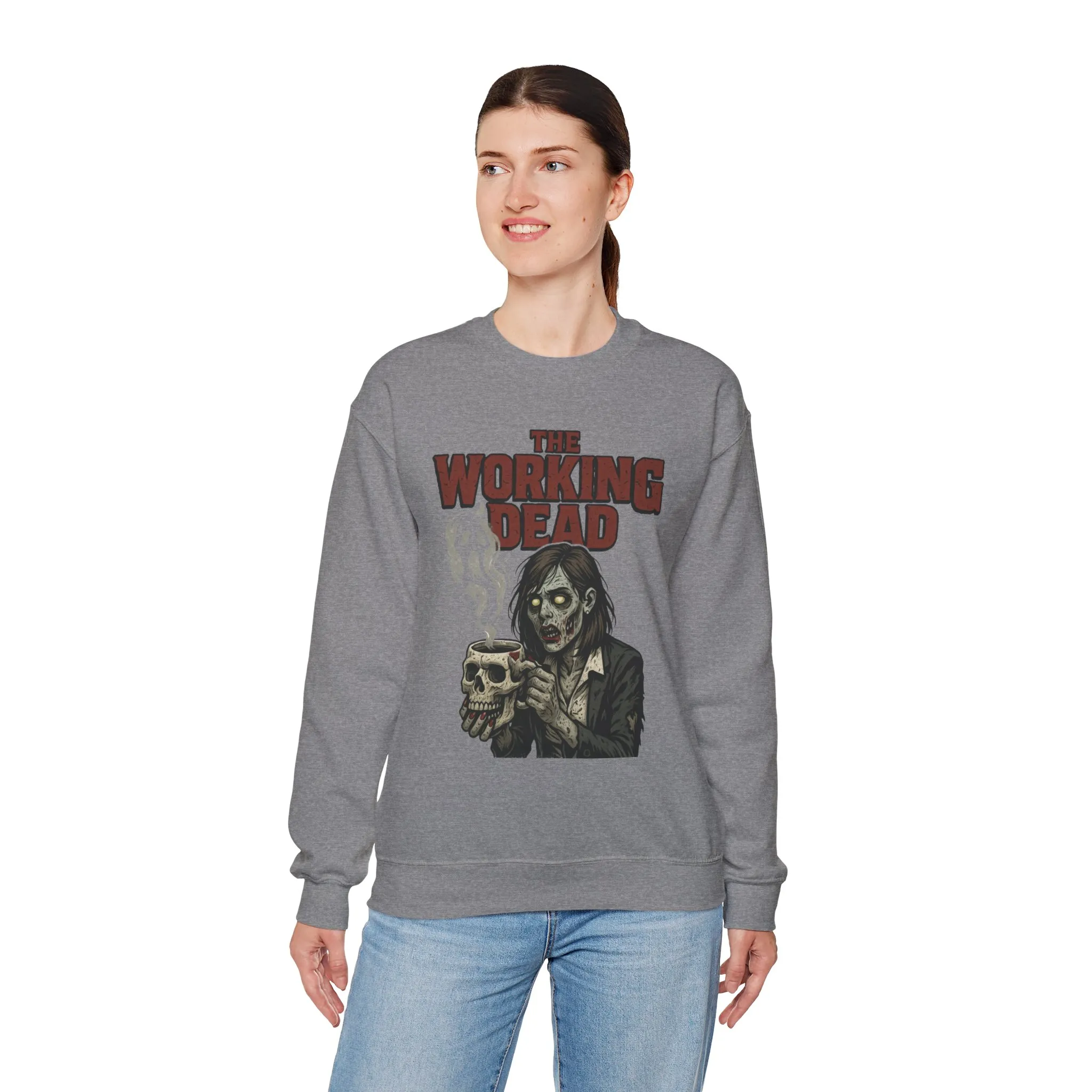 The Working Dead Women's Zombie Sweatshirt, Halloween Zombie Top, Work Humor Sweatshirt, Women's Heavy Blend™ Crewneck Sweatshirt - Image 12