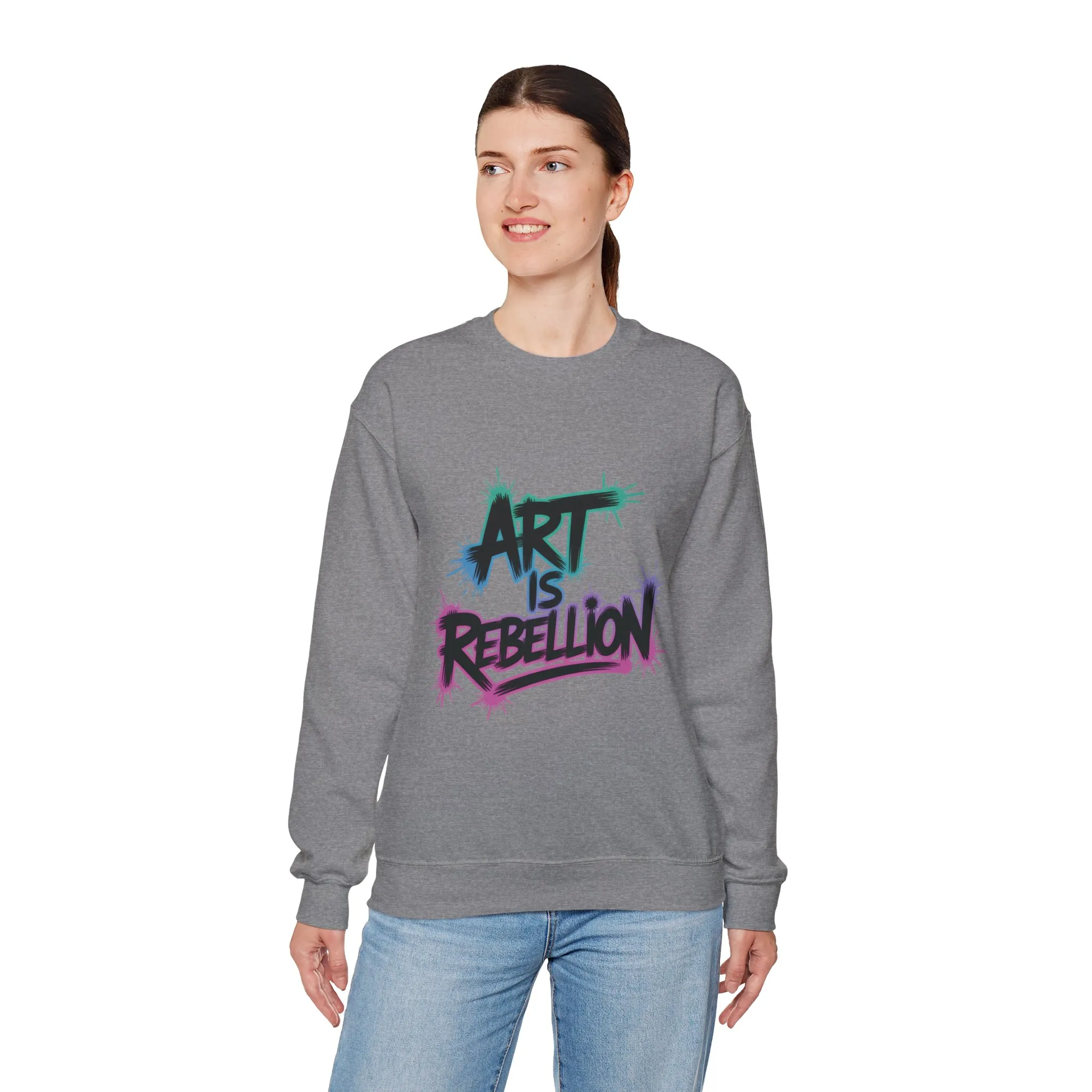 Art Is Rebellion Women's Sweatshirt, Graffiti Graphic Pullover, Bold Rebel Street Art Statement Top, Heavy Blend™ Crewneck Sweatshirt - Image 11