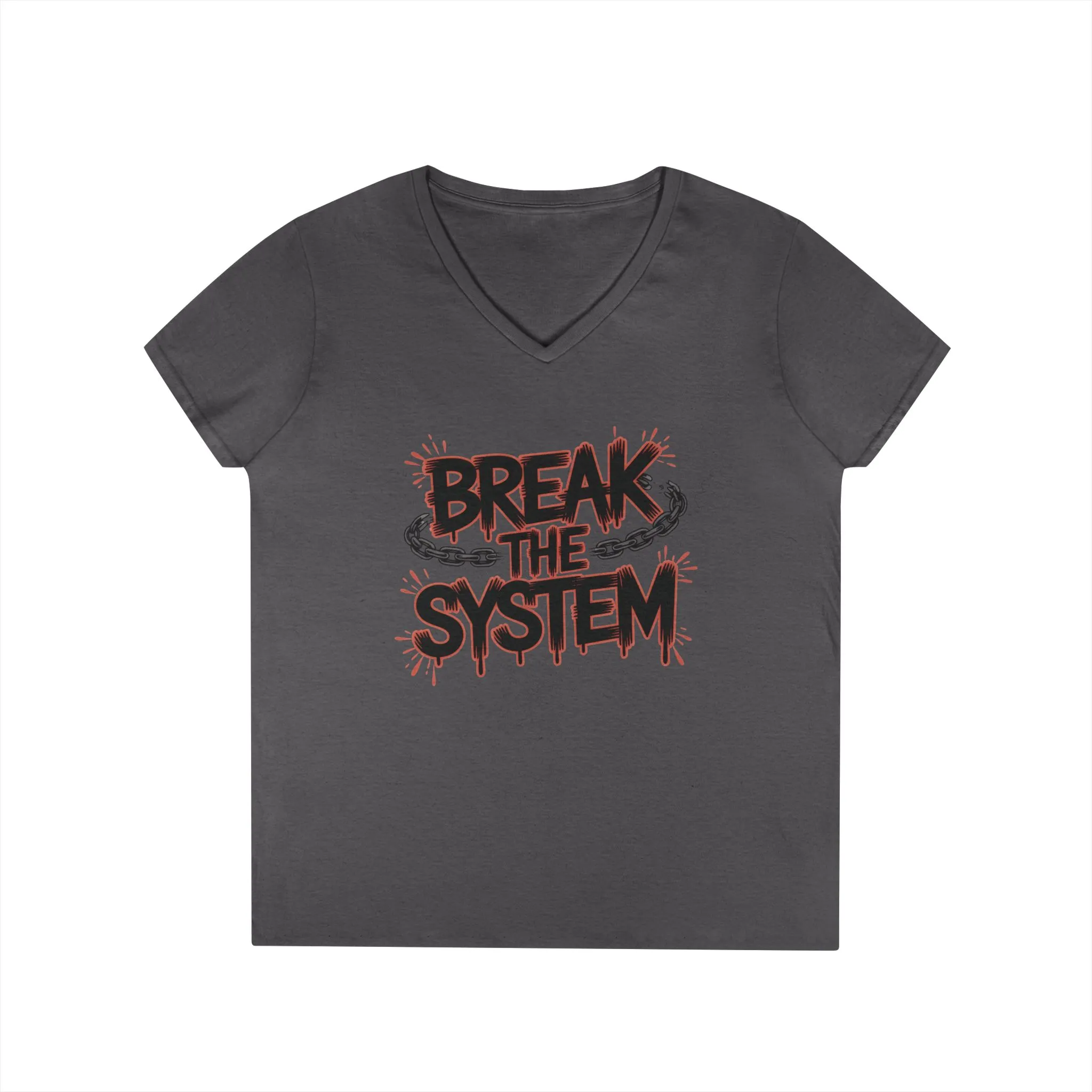 Ladies' V-Neck T-Shirt, Women's Graphic Tee, Break the System Shirt, Feminist Protest T-Shirt, Streetwear Gift for Her - Image 10