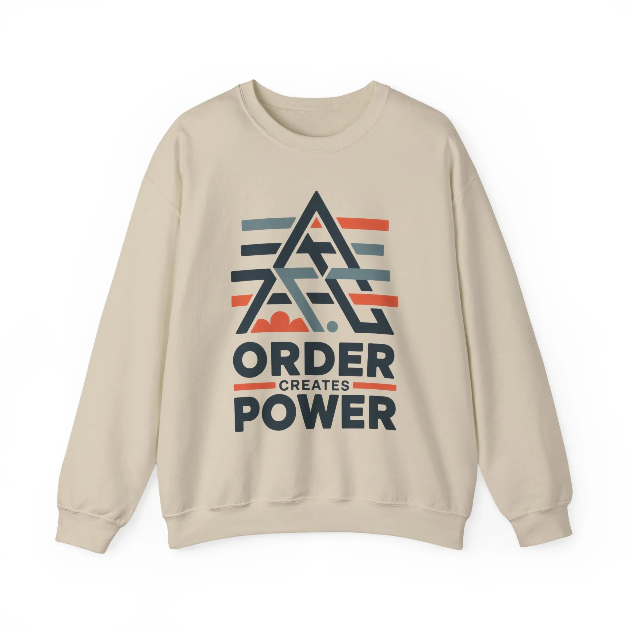 Mens Sweatshirt Order Creates Power, Minimal Geometric Motivational Graphic Pullover, Heavy Blend™ Crewneck Sweatshirt - Image 2