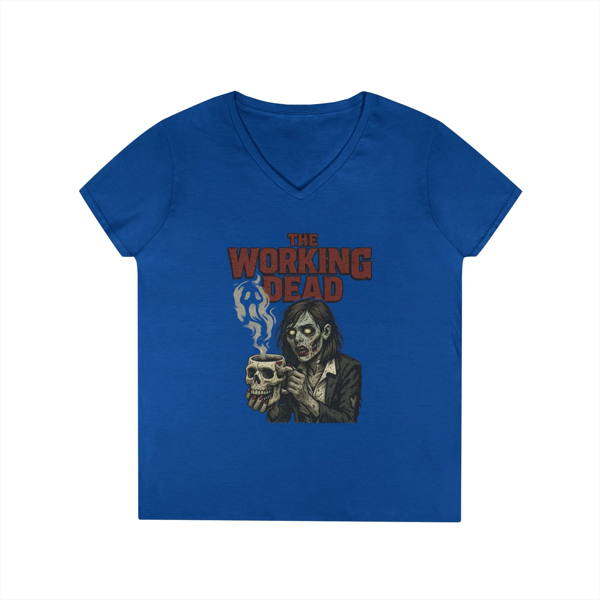 Ladies' V-Neck T-Shirt, The Working Dead Women's Zombie Funny Office T-Shirt, Meeting Humor Tee, Halloween Work Tee - Image 13