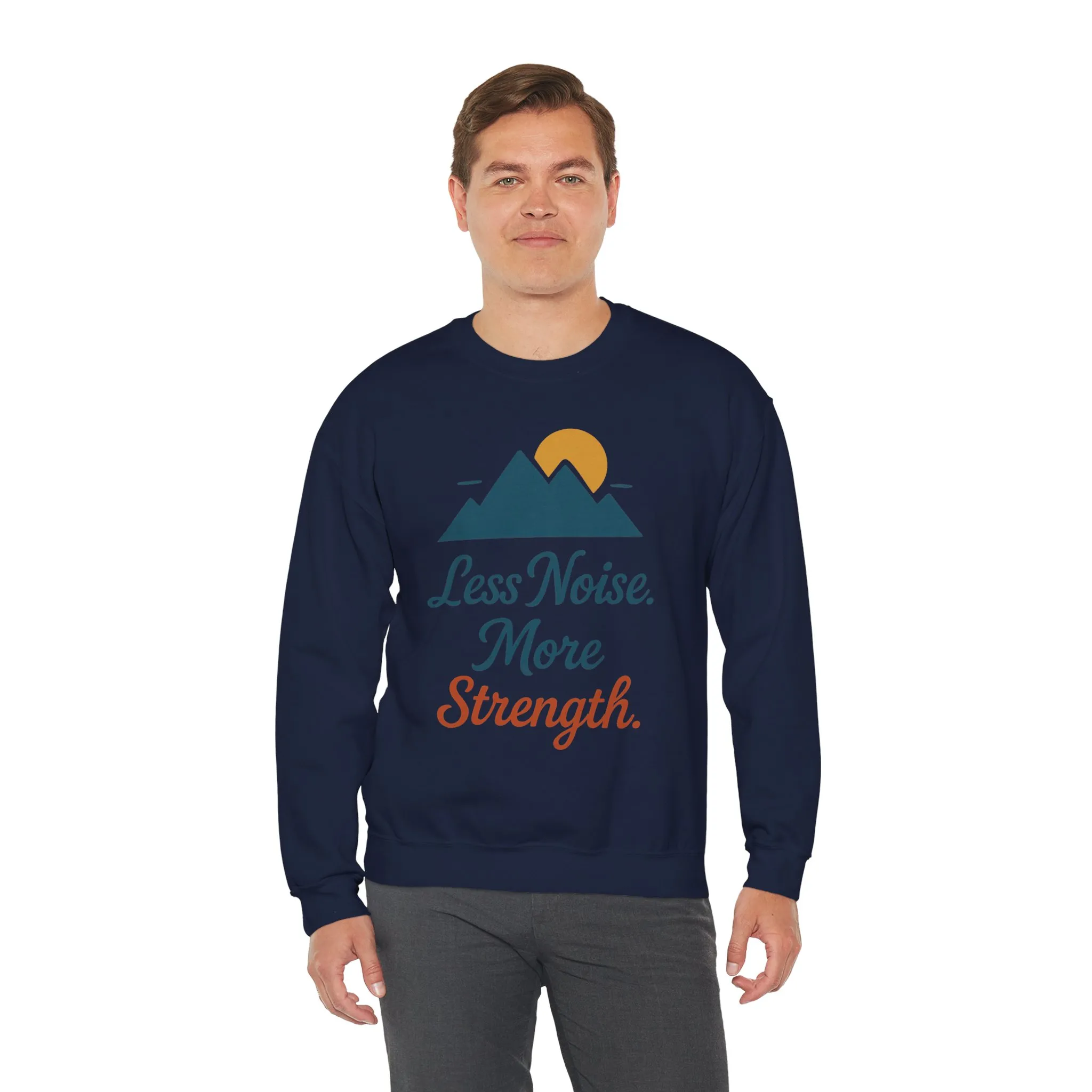 Mens Less Noise More Strength Sweatshirt, Motivational Mountain Pullover Top, Mens Heavy Blend™ Crewneck Sweatshirt - Image 27