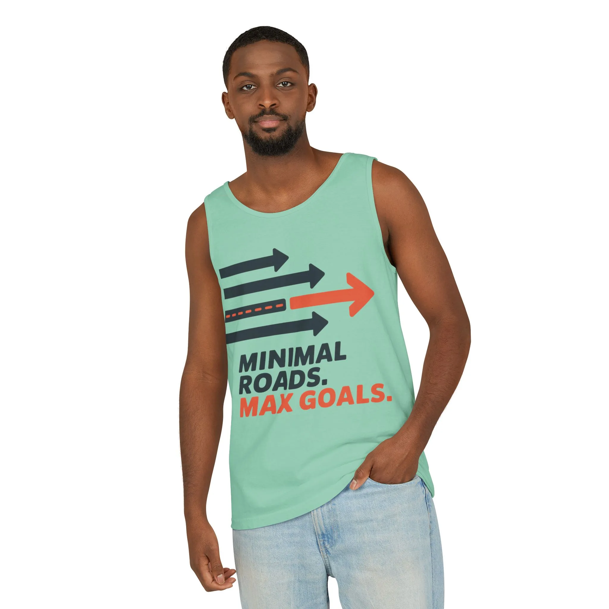 Mens Garment-Dyed Tank Top, Minimal Roads Max Goals Motivational Mens Tank Top - Image 10