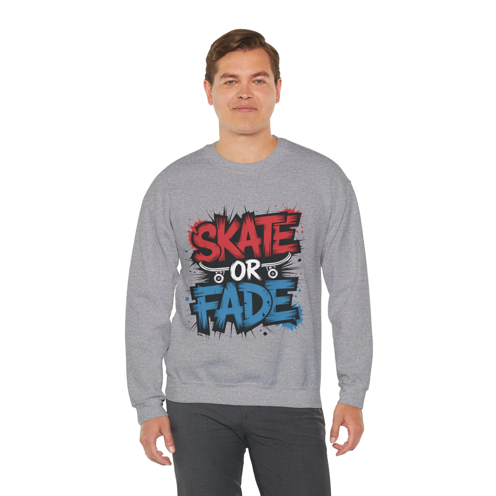 Skate Or Fade Men's Crewneck Sweatshirt, Graffiti Skateboarding Pullover, Urban Streetwear Top, Men's Heavy Blend™ Crewneck Sweatshirt - Image 9
