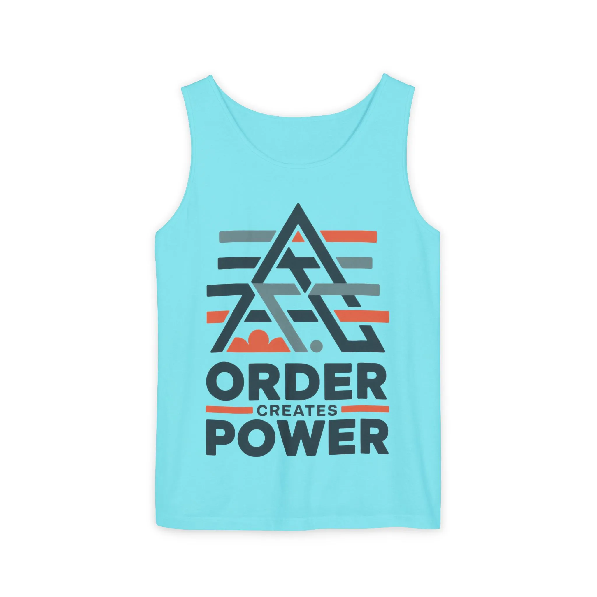 Mens Garment-Dyed Tank Top, Mens Tank Top Order Creates Power, Minimal Geometric Motivational Graphic Summer Shirt - Image 13