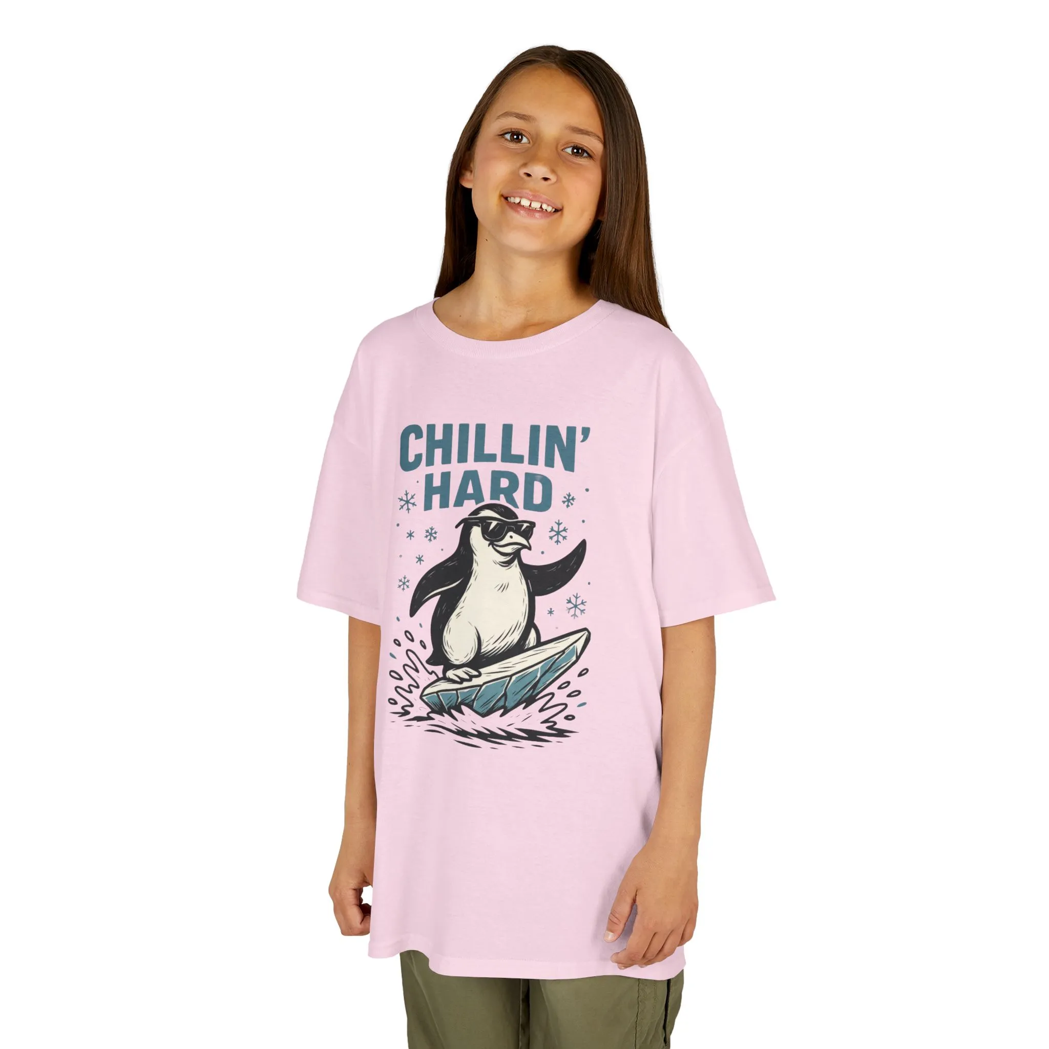 Kids Heavy Cotton™ Tee, Kids Chillin Hard Penguin T-Shirt, Funny Cool Animal Graphic Tee for Children - Image 24