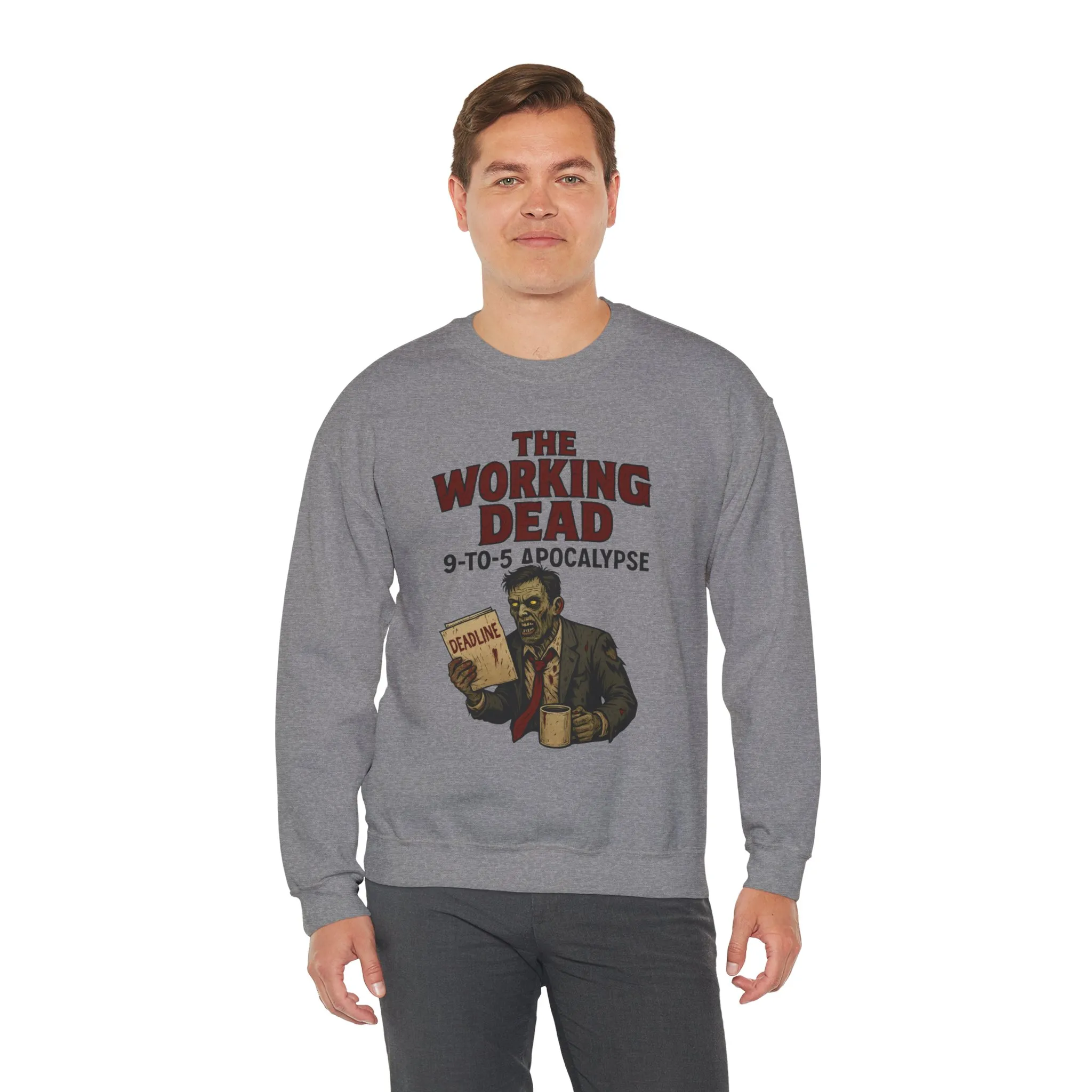 Men's The Working Dead 9-to-5 Apocalypse Sweatshirt, Funny Office Zombie Horror Pullover, Halloween Zombie Work Top - Image 12