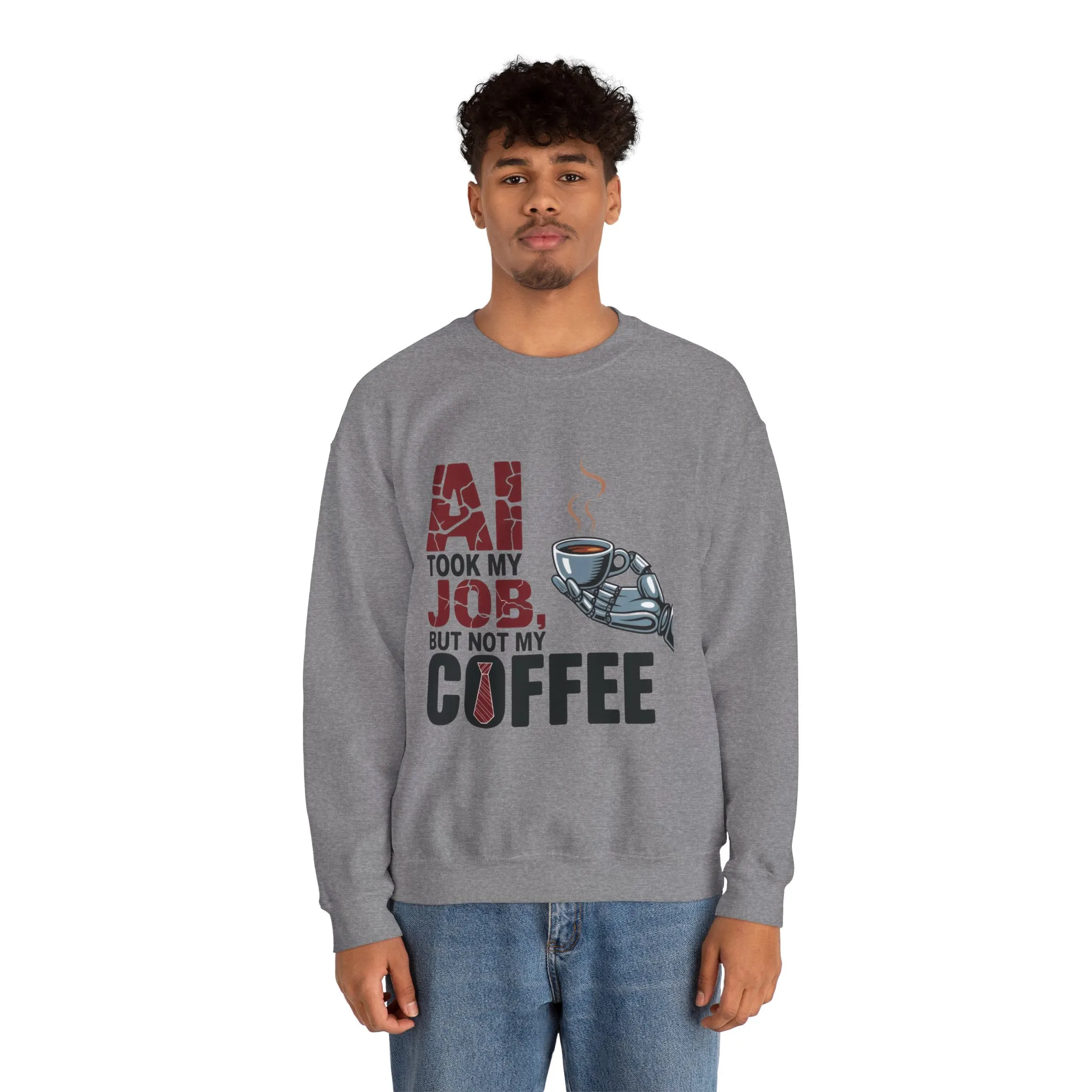 Men's AI Coffee Sweatshirt, Funny Robot Humor Pullover, Geek Sarcastic Job Joke Top, Men's Heavy Blend™ Crewneck Sweatshirt, Office Humor - Image 3