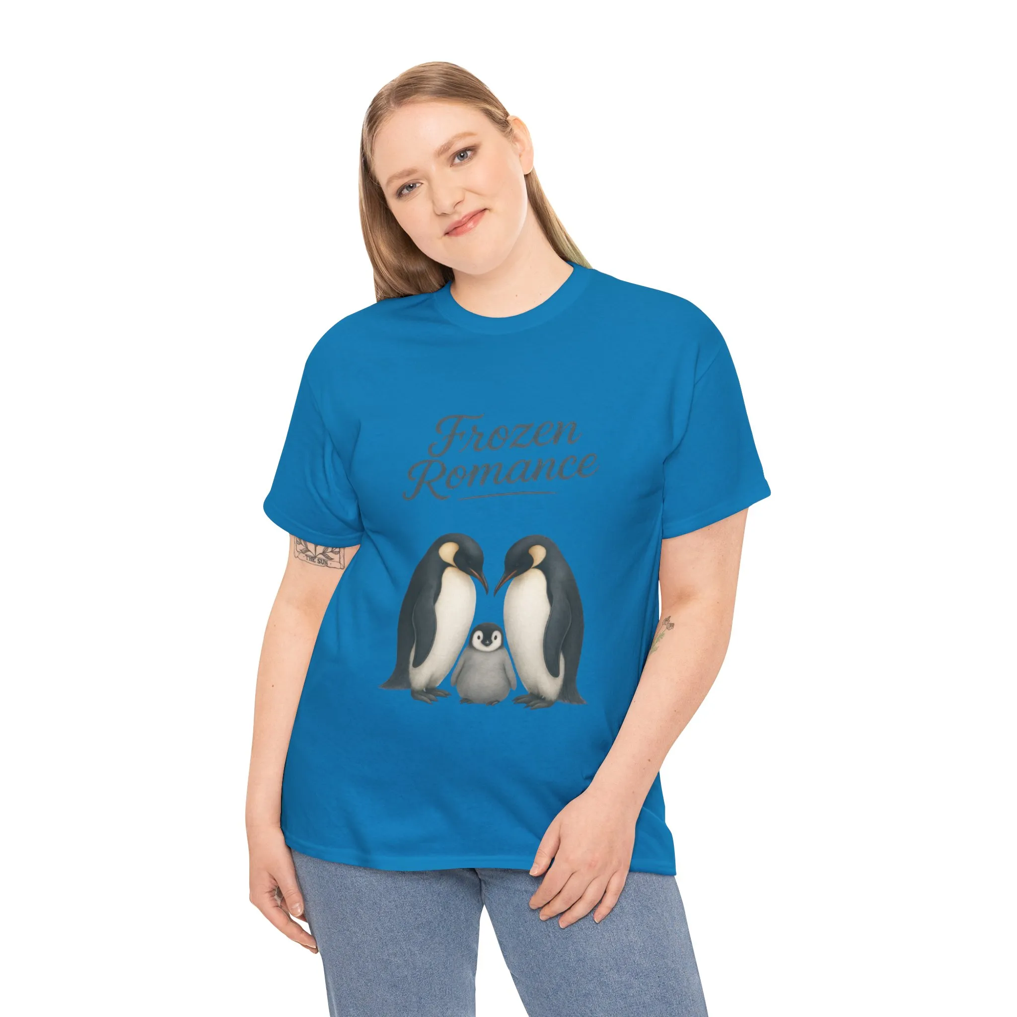 Womens Heavy Cotton Tee, Womens Frozen Romance Penguin T-Shirt, Cute Animal Graphic Tee, Love Birds Shirt Gift - Image 18
