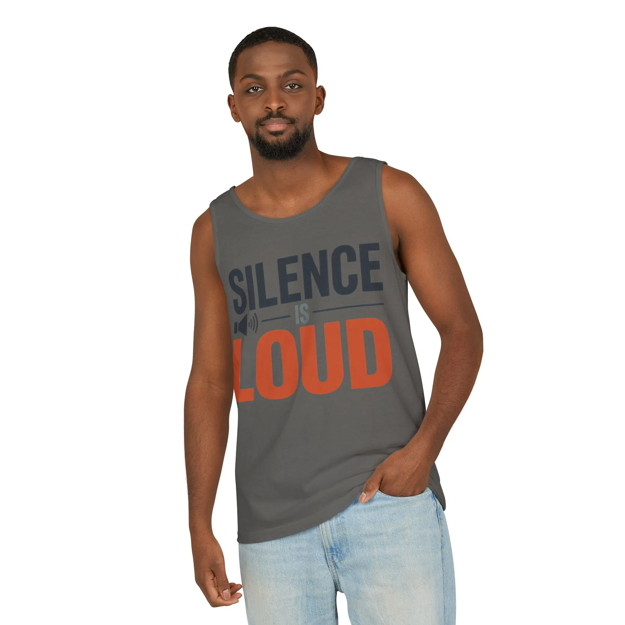 Mens Garment-Dyed Tank Top, Silence Is Loud Motivational Mens Tank Top - Image 8