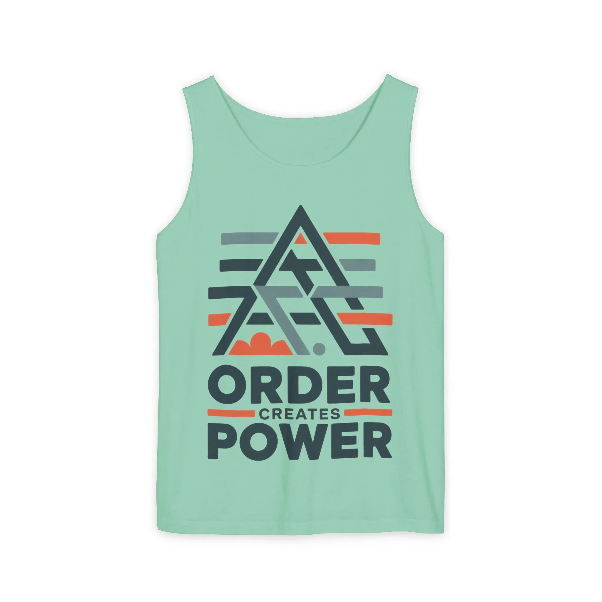 Mens Garment-Dyed Tank Top, Mens Tank Top Order Creates Power, Minimal Geometric Motivational Graphic Summer Shirt - Image 9