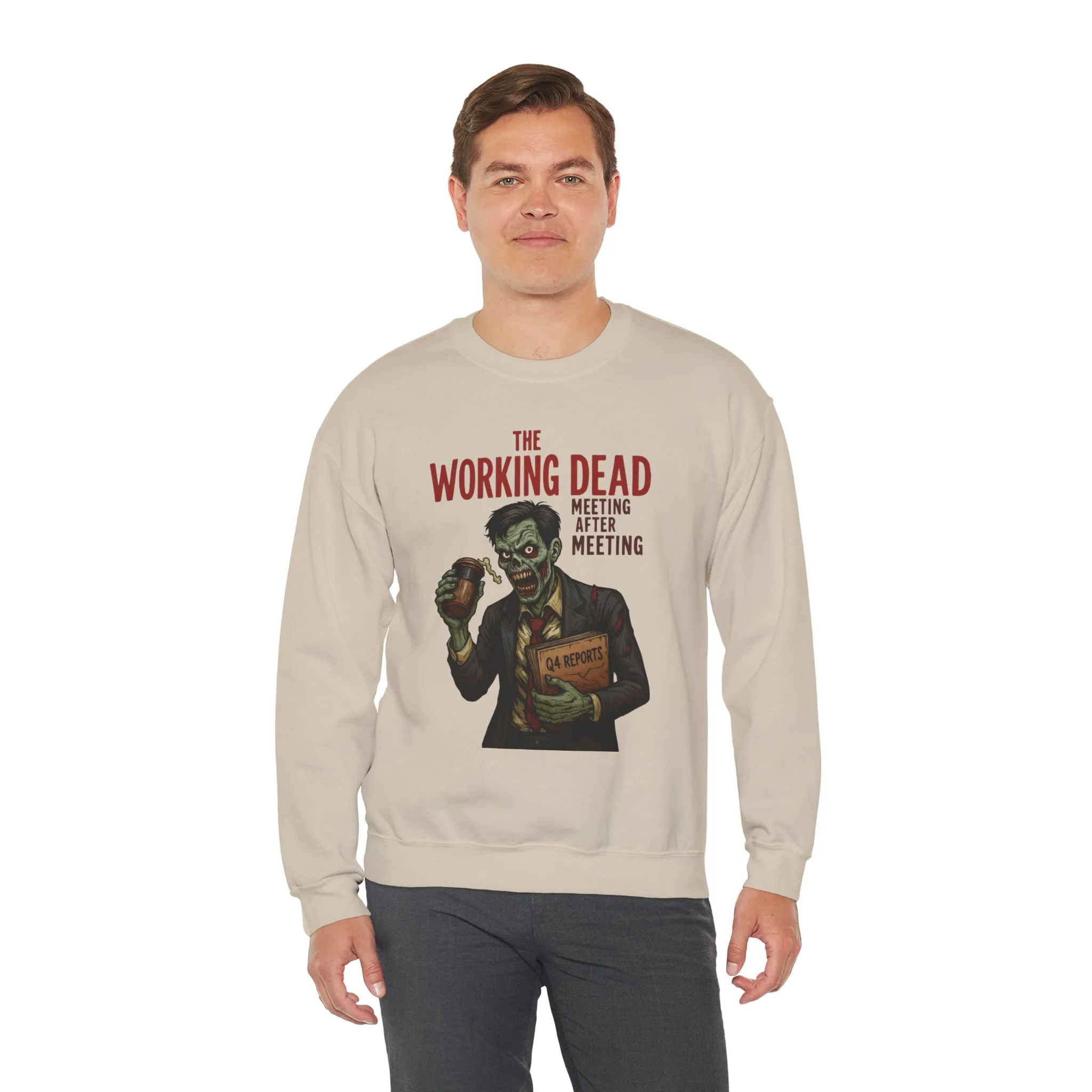 The Working Dead Men's Funny Zombie Sweatshirt, Office Humor Crewneck, Halloween Work Top - Image 8