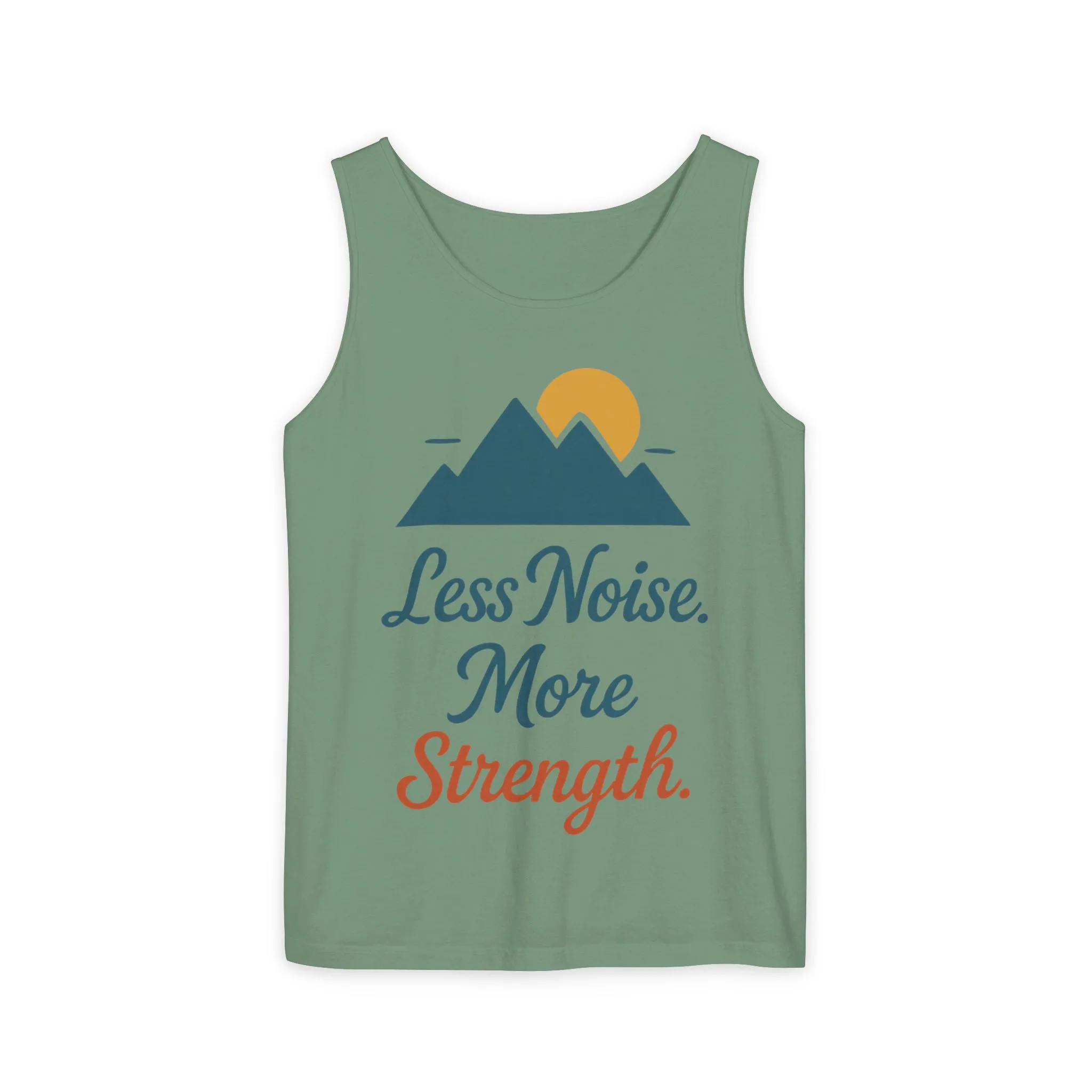 Mens Garment-Dyed Tank Top, Mens Less Noise More Strength Tank Top, Minimal Mountain Fitness Graphic Shirt - Image 13