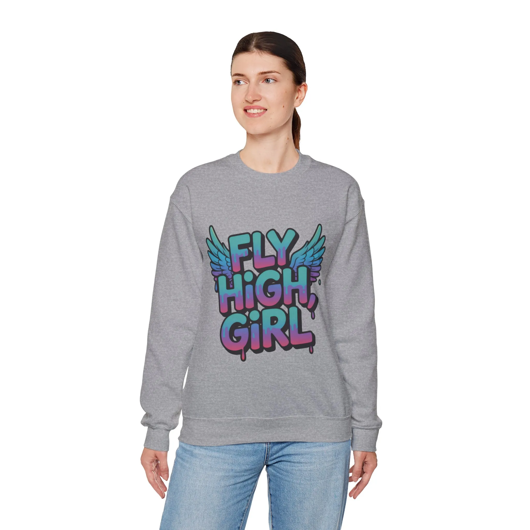 Women's Sweatshirt Fly High Girl, Graffiti Drip Angel Wings Streetwear Pullover Top - Image 9