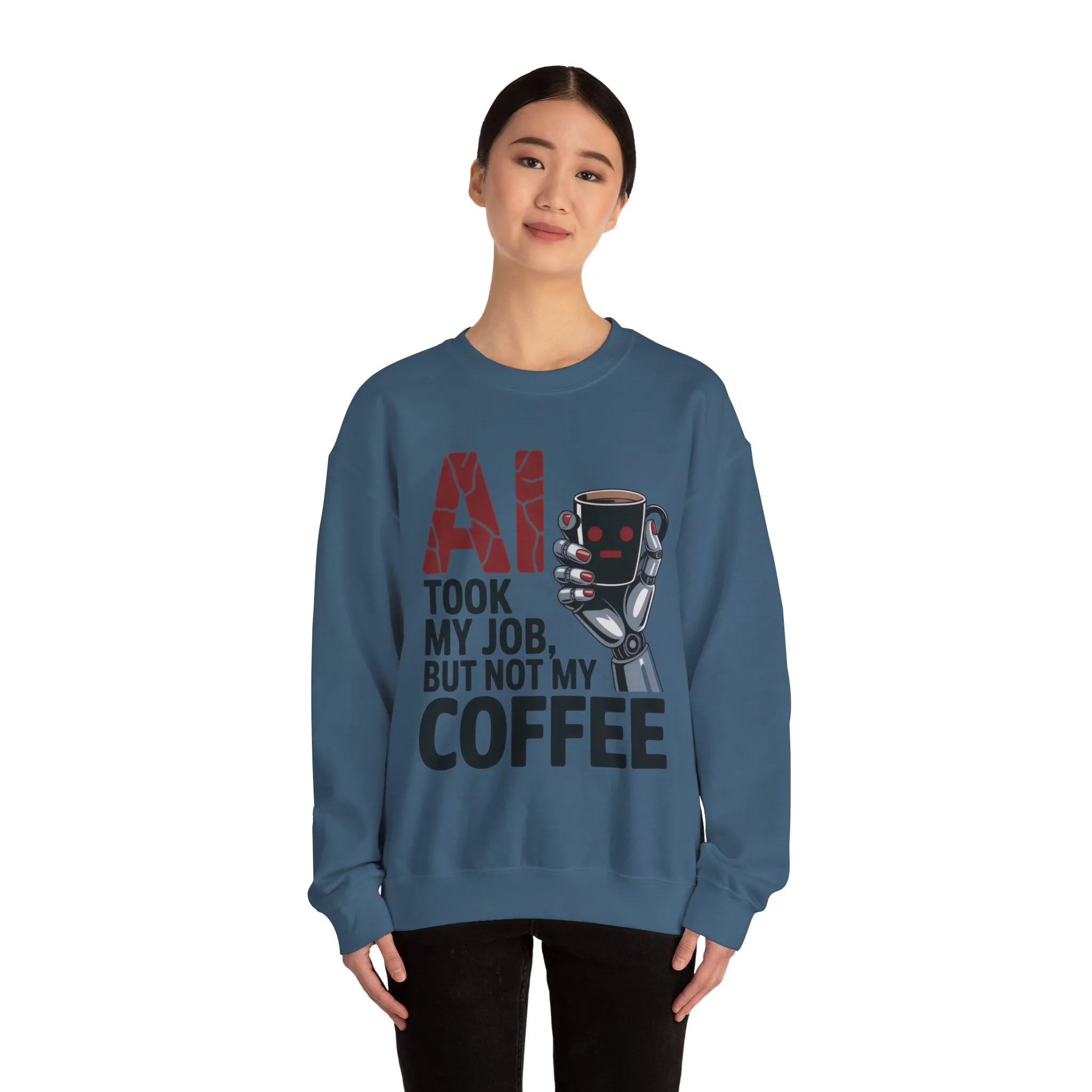 AI Coffee Sweatshirt, Funny Robot Humor Pullover, Geek Sarcastic Job Joke Top, Women's Heavy Blendâ„¢ Crewneck Sweatshirt - Image 17