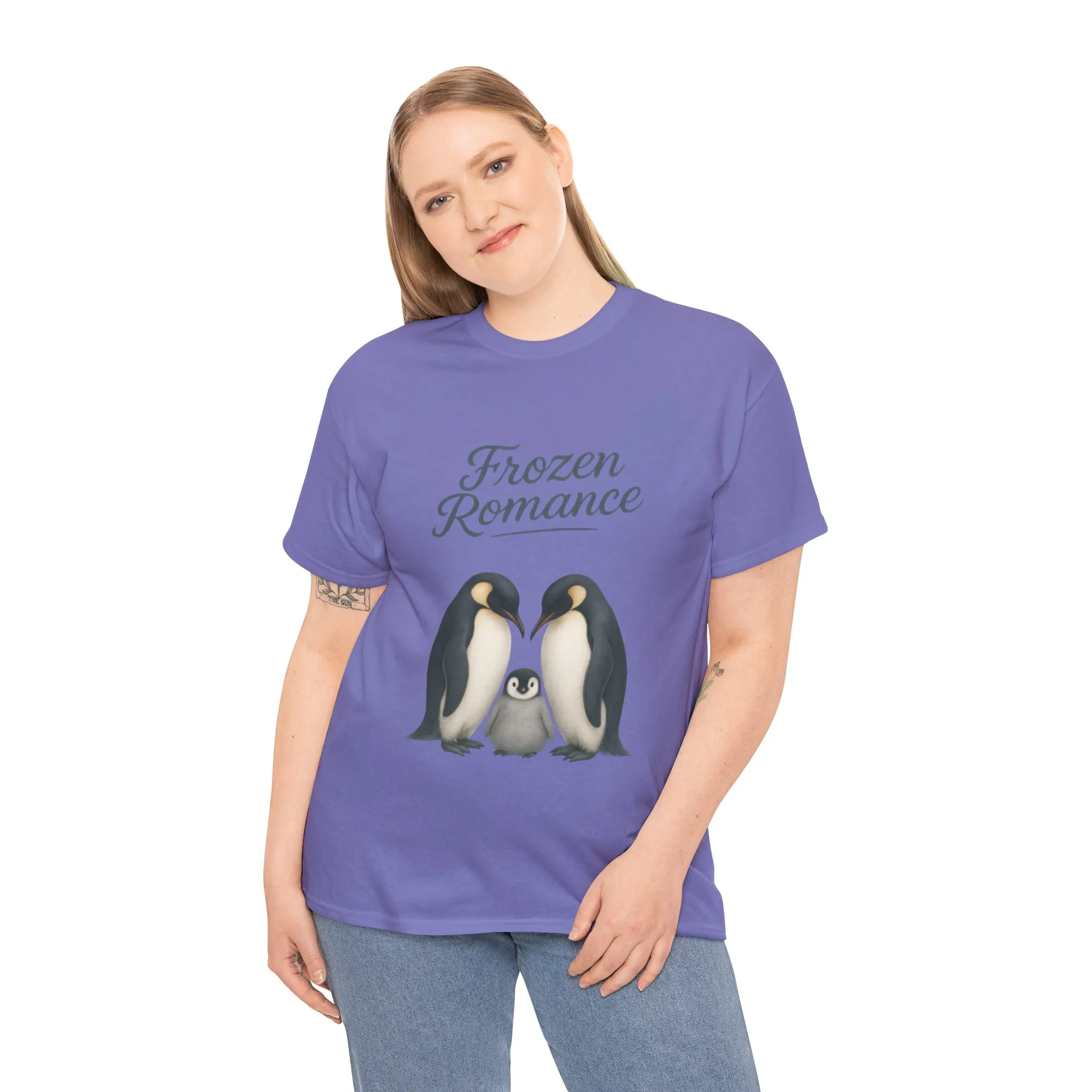 Womens Heavy Cotton Tee, Womens Frozen Romance Penguin T-Shirt, Cute Animal Graphic Tee, Love Birds Shirt Gift - Image 21