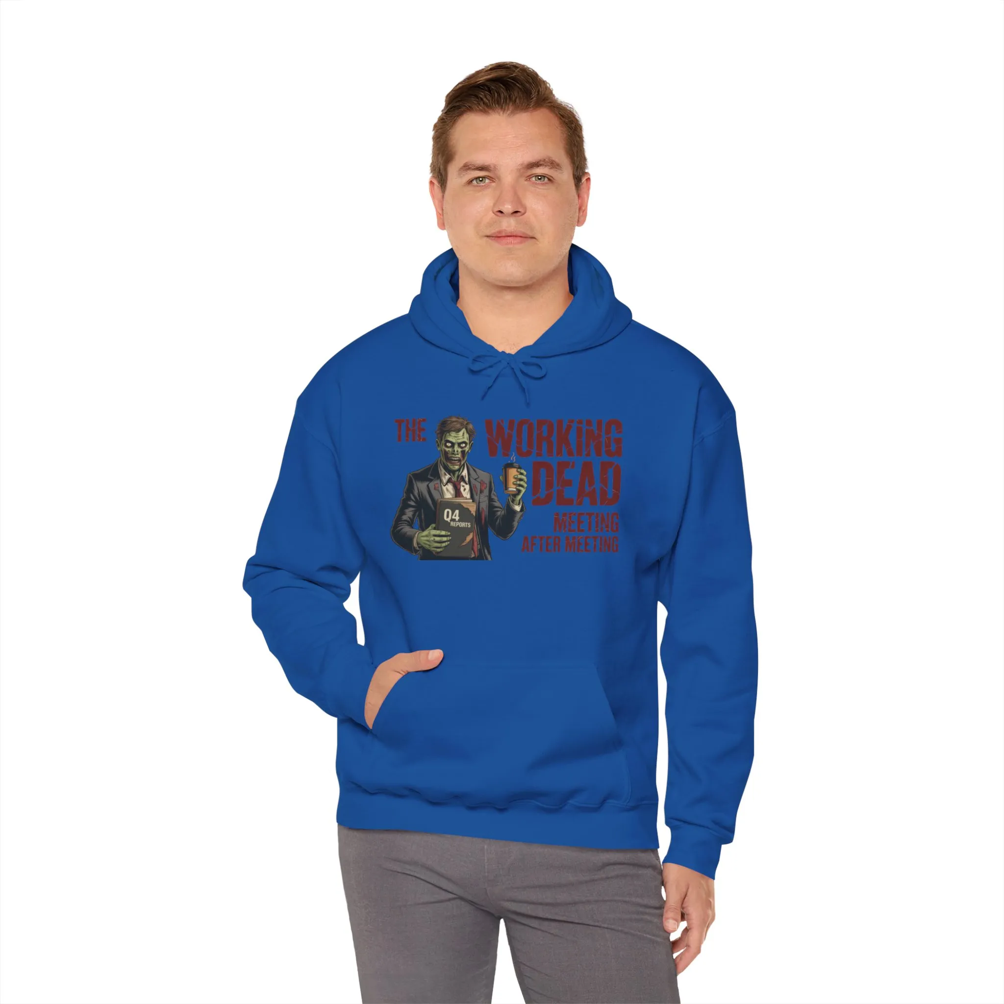 The Working Dead Men's Zombie Hoodie, Funny Office Meeting Sweatshirt, Men's Heavy Blend™ Hooded Sweatshirt, Halloween Work Humor Zombie top - Image 4