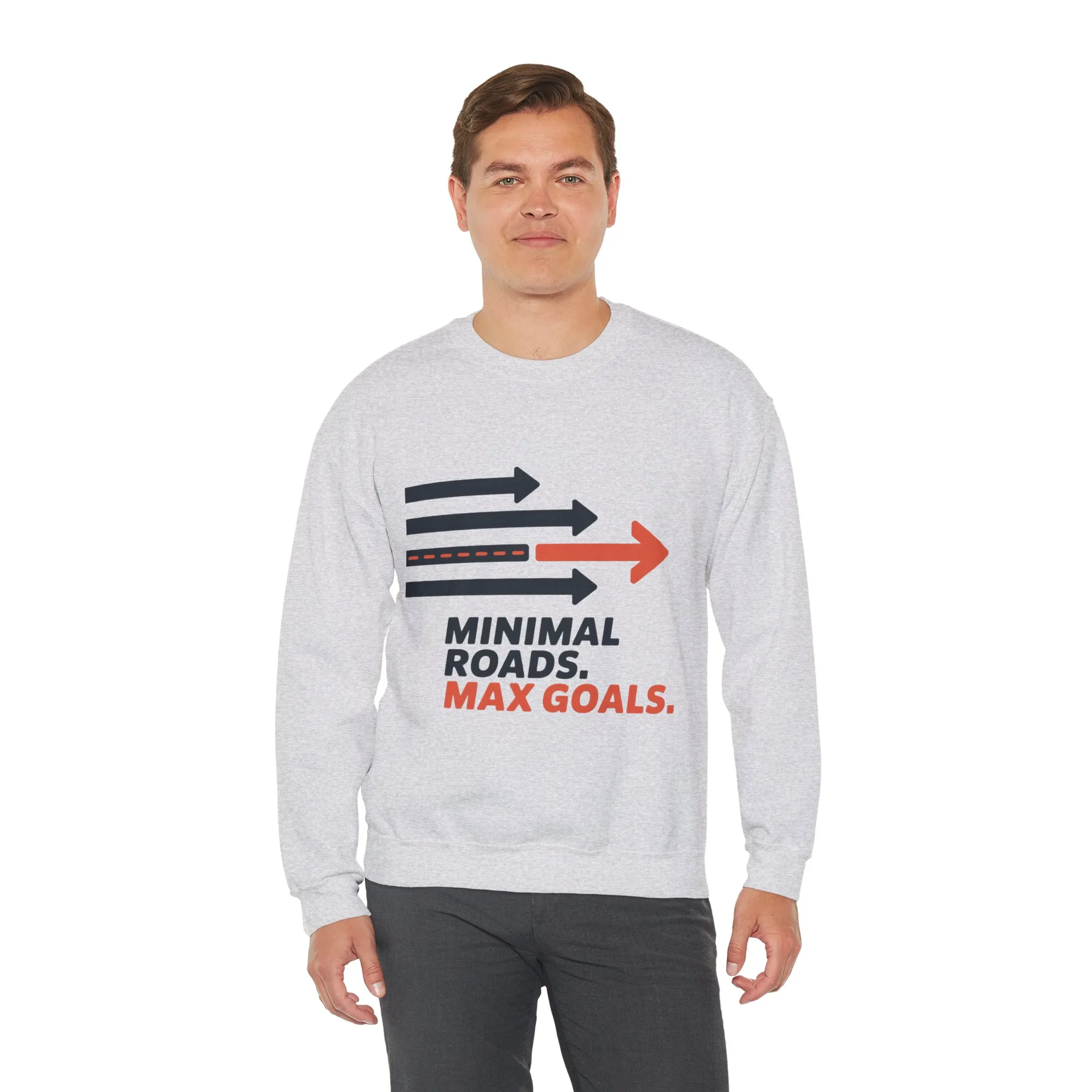Mens Heavy Blend™ Crewneck Sweatshirt, Minimal Roads Max Goals Motivational Mens Sweatshirt - Image 6