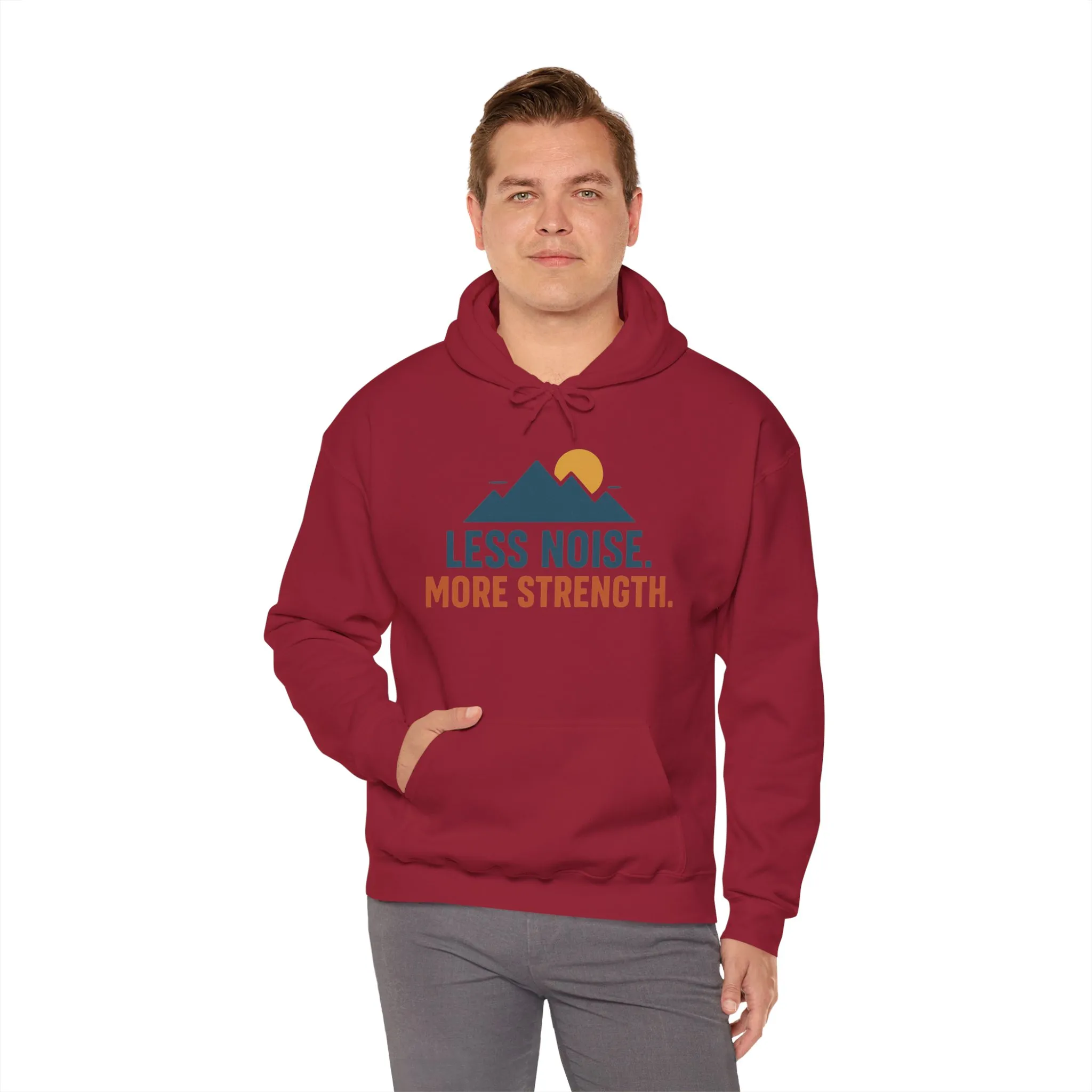 Men’s Less Noise More Strength Hoodie, Motivational Mountain Graphic Pullover, Mens Heavy Blend™ Hooded Sweatshirt - Image 42