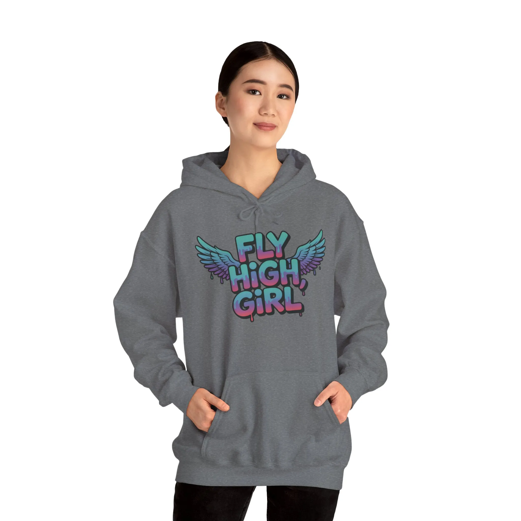 Women's Hoodie Fly High Girl, Angel Wings Graffiti Drip Graphic Pullover, Streetwear Hoodie - Image 11
