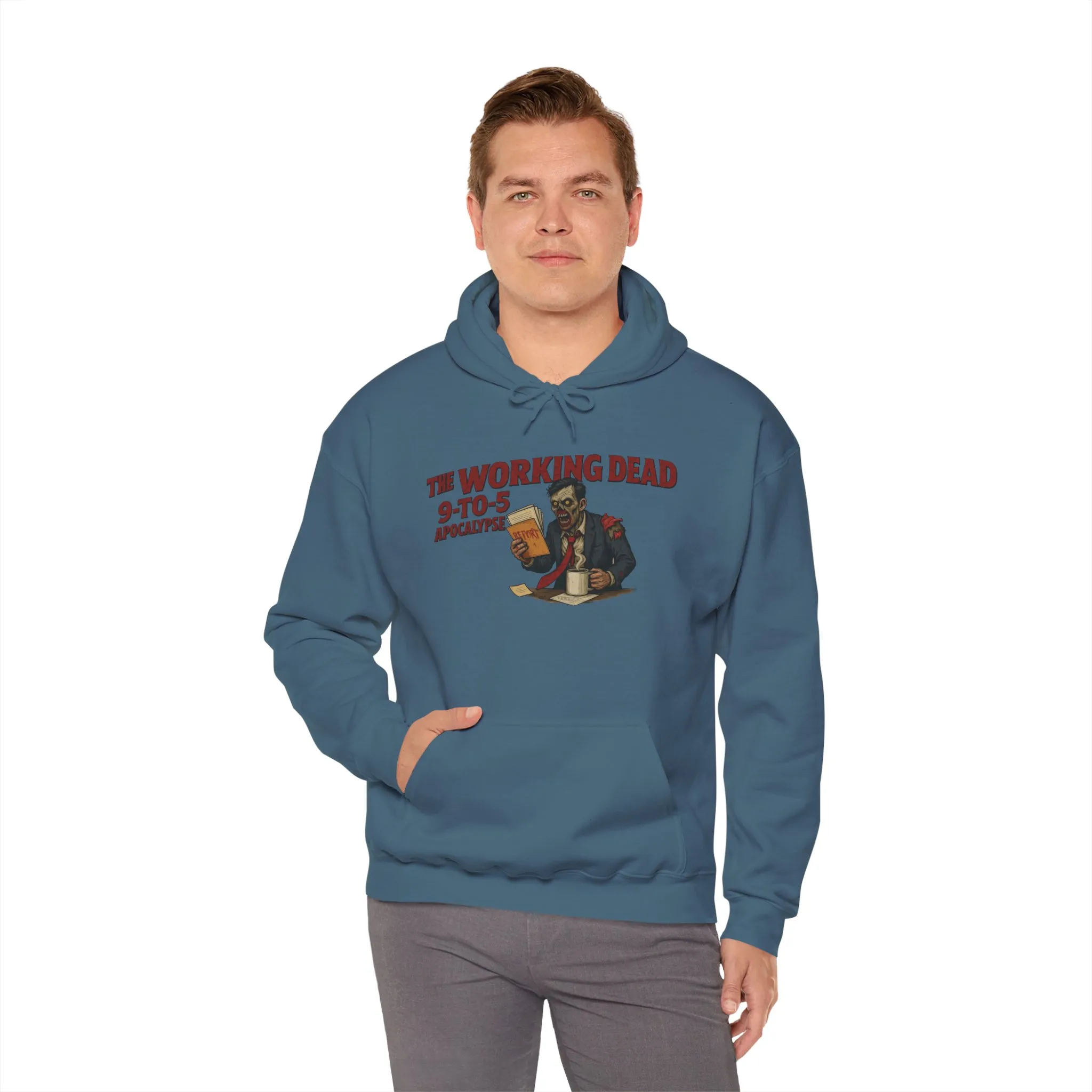 The Working Dead 9-to-5 Apocalypse Hoodie, Men's Horror Office Zombie Sweatshirt, Halloween Zombie Work Top - Image 24