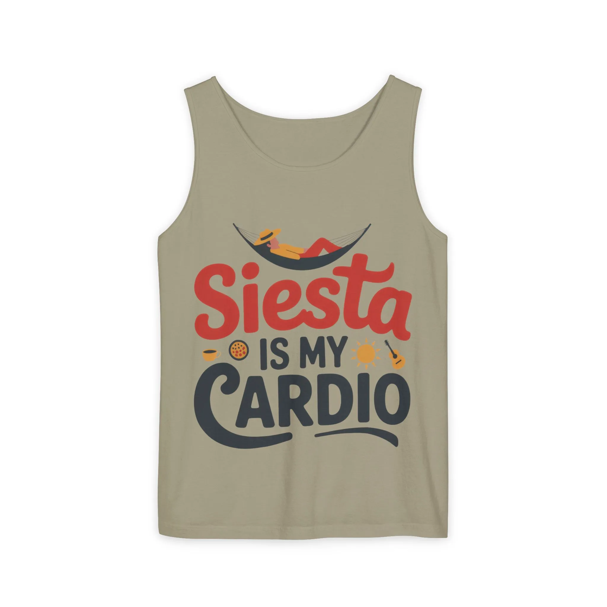 Mens Garment-Dyed Tank Top, Siesta Is My Cardio Funny Mens Tank Top Spain Humor - Image 2