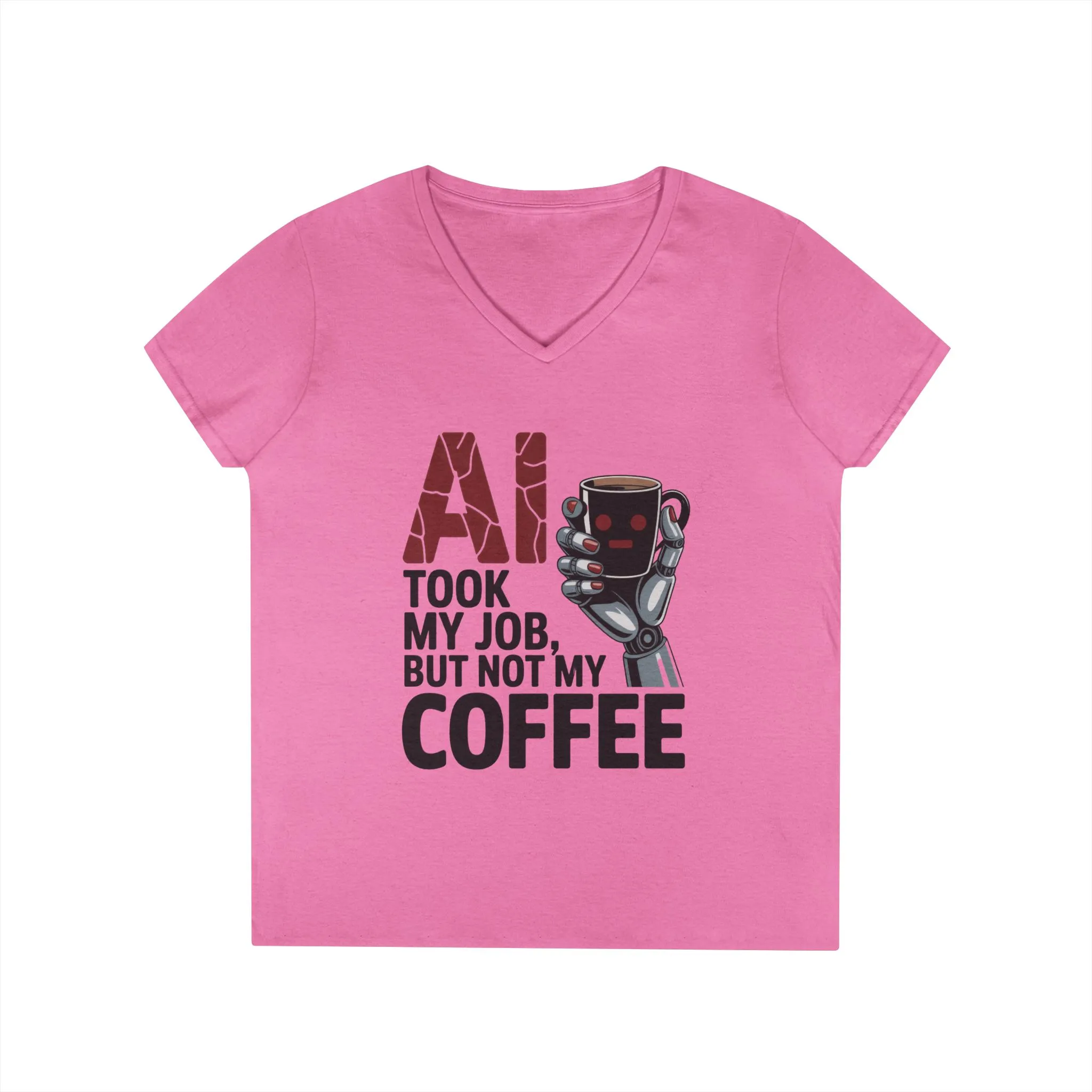 Ladies' V-Neck T-Shirt, Women's AI Coffee T-Shirt, Funny Robot Job Humor Tee, Geek Sarcastic Gift for Her, Sarcastic Work Shirt - Image 2