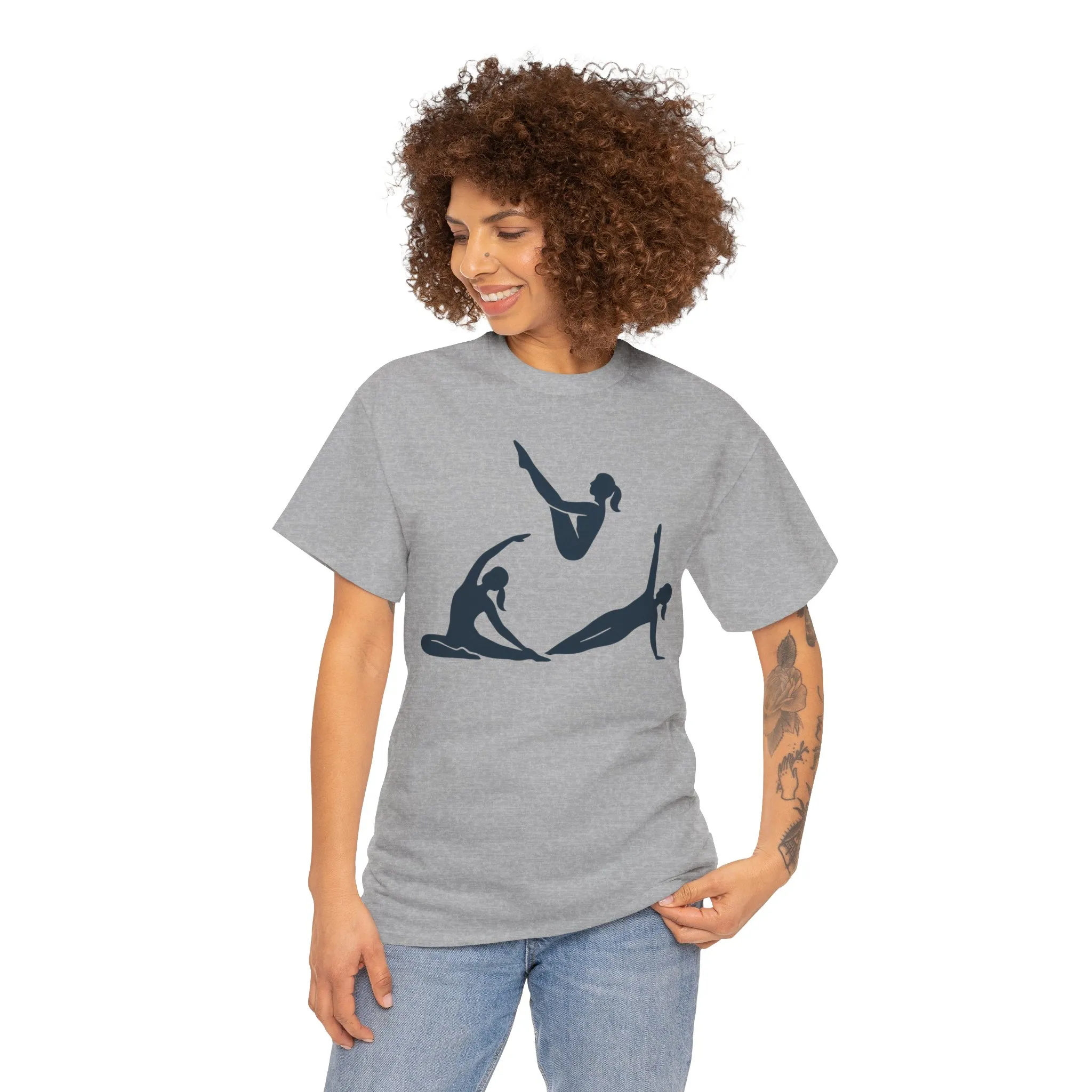 Womens Heavy Cotton Tee, Womens Pilates Graphic T-Shirt, Yoga Fitness Tee, Workout Top with Silhouette Print - Image 8