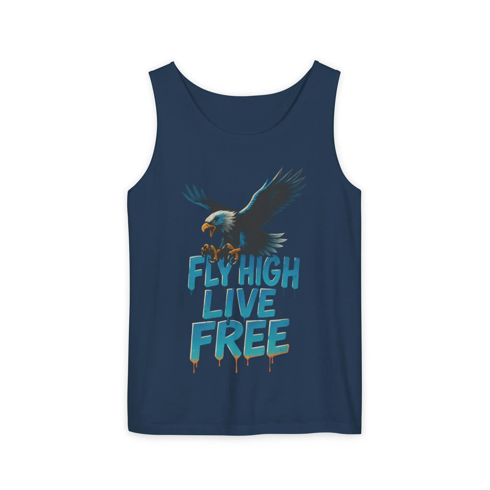 Mens Garment-Dyed Tank Top, Fly High Live Free Eagle Mens Tank Top Gym Wear - Image 17