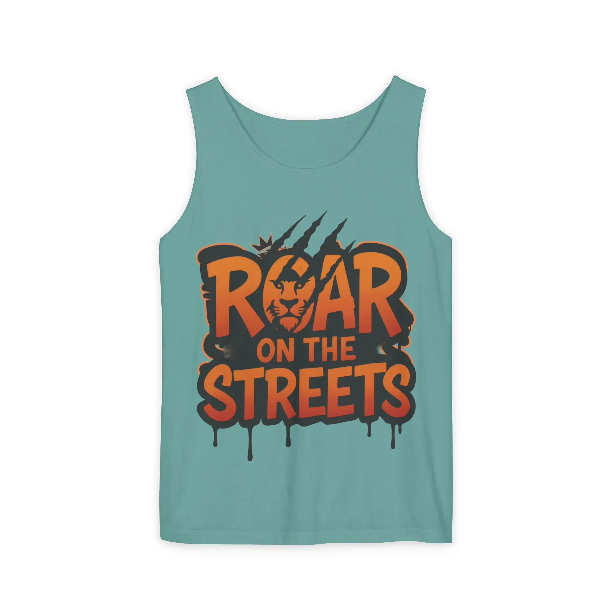 Mens Garment-Dyed Tank Top, Roar on the Streets Lion Graphic Mens Tank Top - Image 9