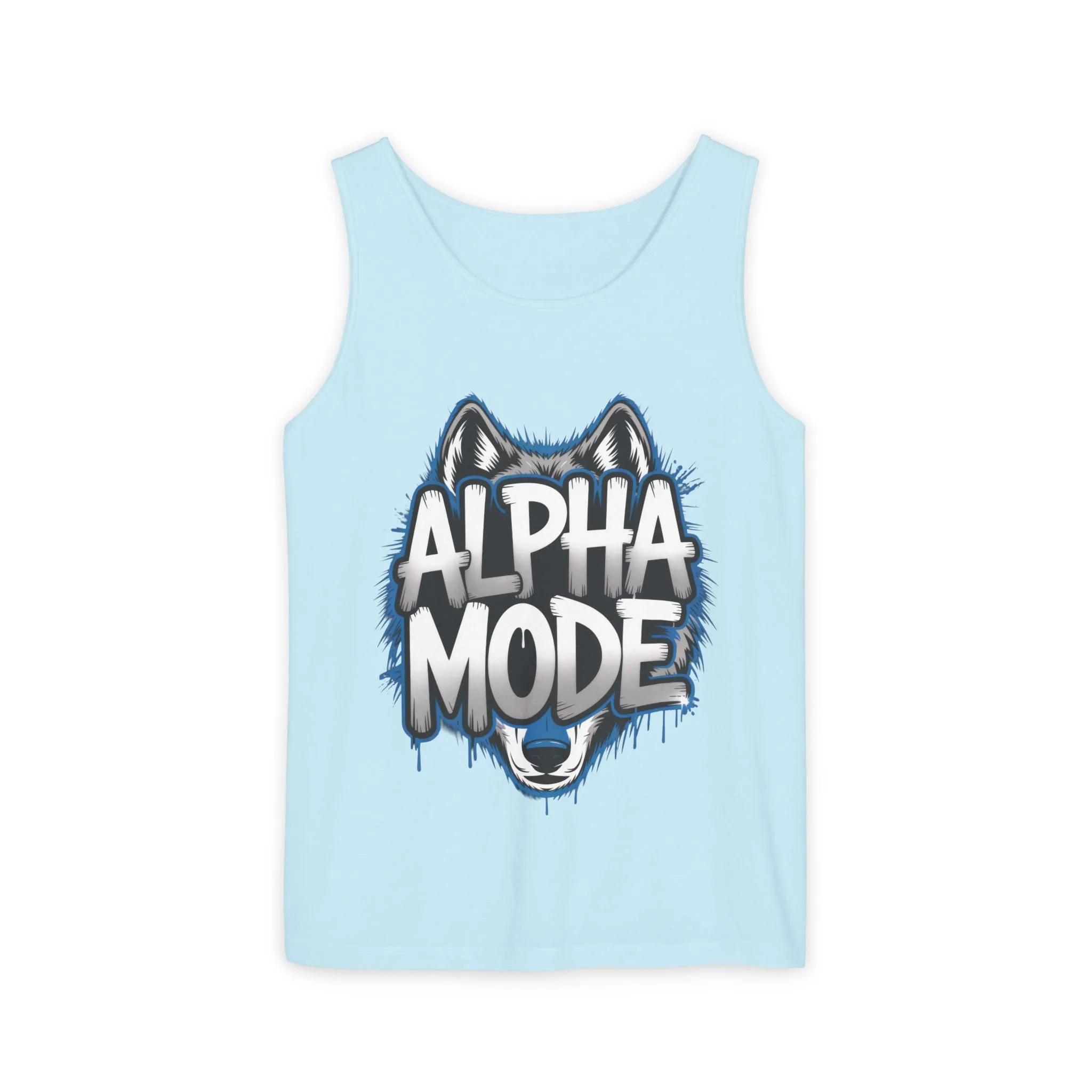 Mens Garment-Dyed Tank Top, Alpha Mode Wolf Graphic Mens Tank Top Gym Wear - Image 10