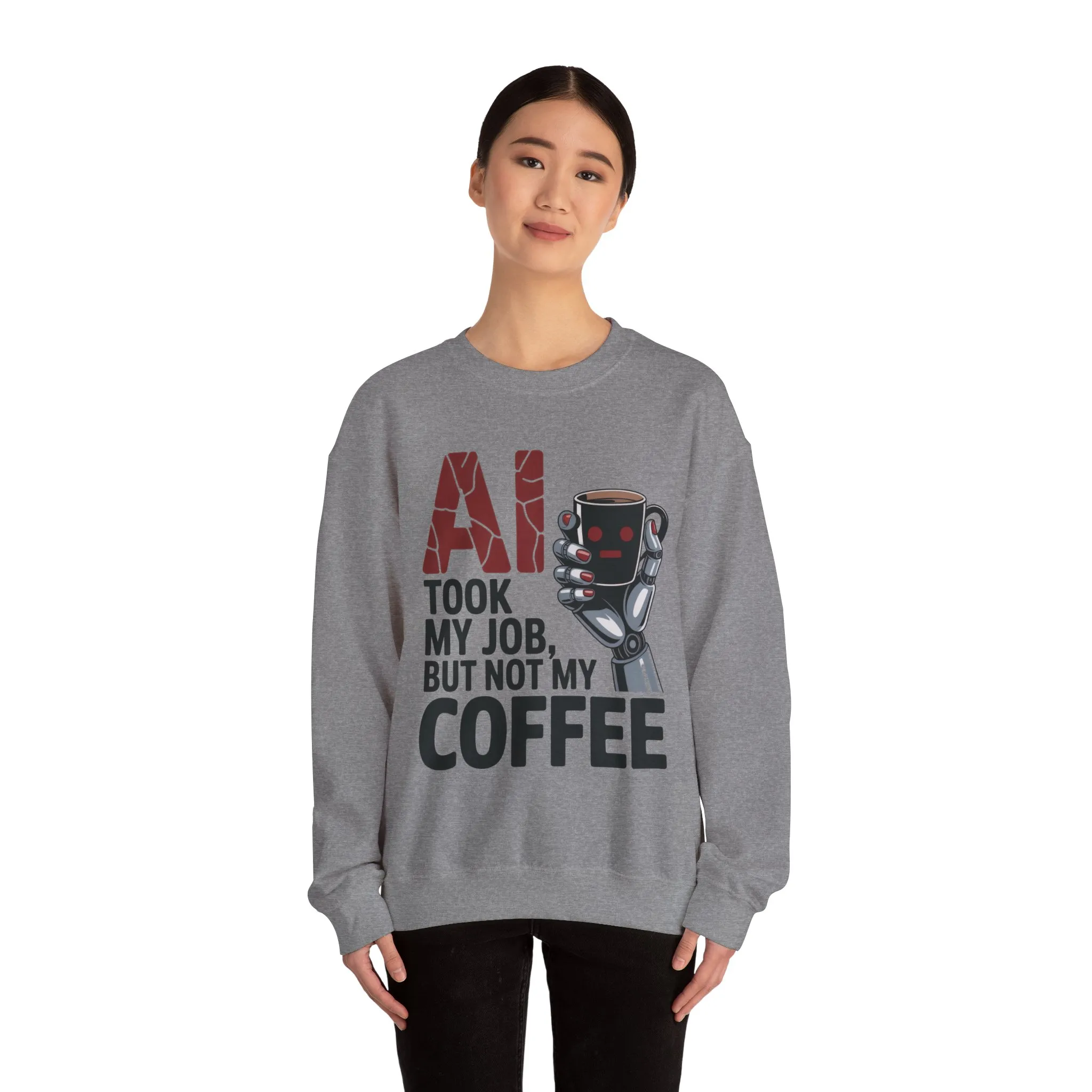 AI Coffee Sweatshirt, Funny Robot Humor Pullover, Geek Sarcastic Job Joke Top, Women's Heavy Blendâ„¢ Crewneck Sweatshirt - Image 8