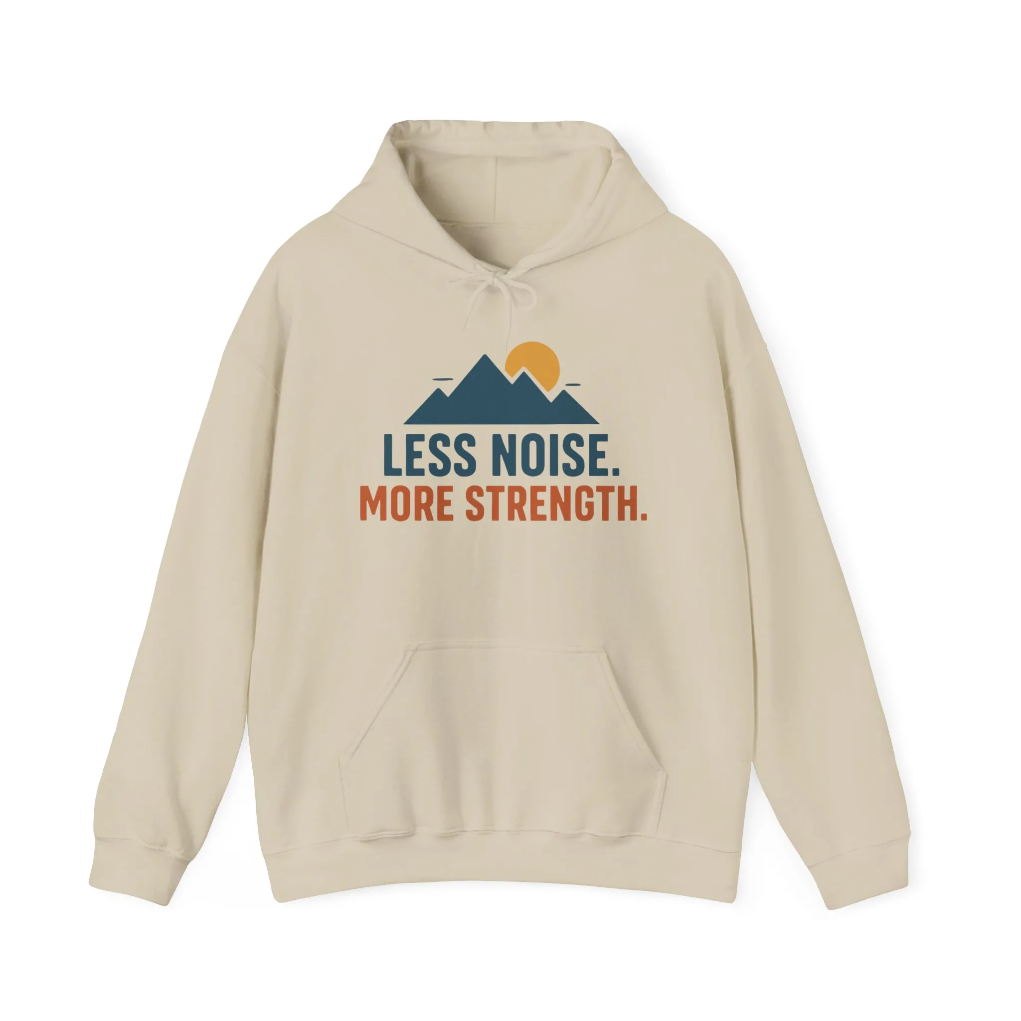 Men’s Less Noise More Strength Hoodie, Motivational Mountain Graphic Pullover, Mens Heavy Blend™ Hooded Sweatshirt - Image 8