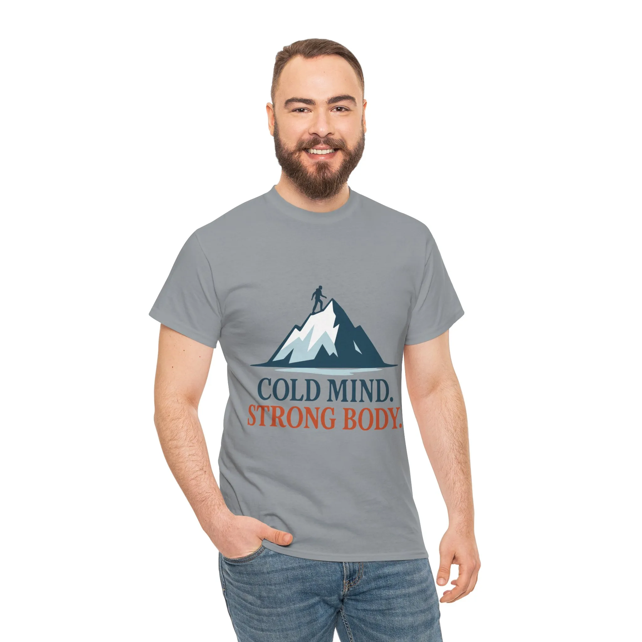 Cold Mind Strong Body Mens T-Shirt, Nordic Minimalist Mountain Hiking Tee - Image 17