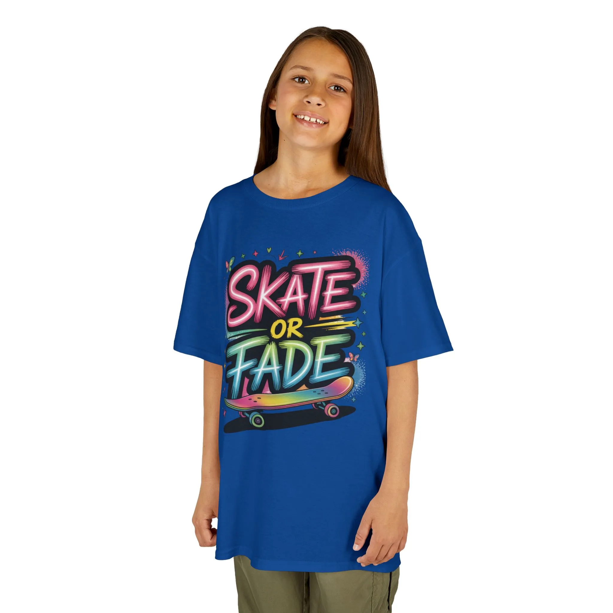 Skate Or Fade Girls Shirt, Colorful Graffiti Skateboarding Tee, Kids Heavy Cotton™ Tee - Image 16